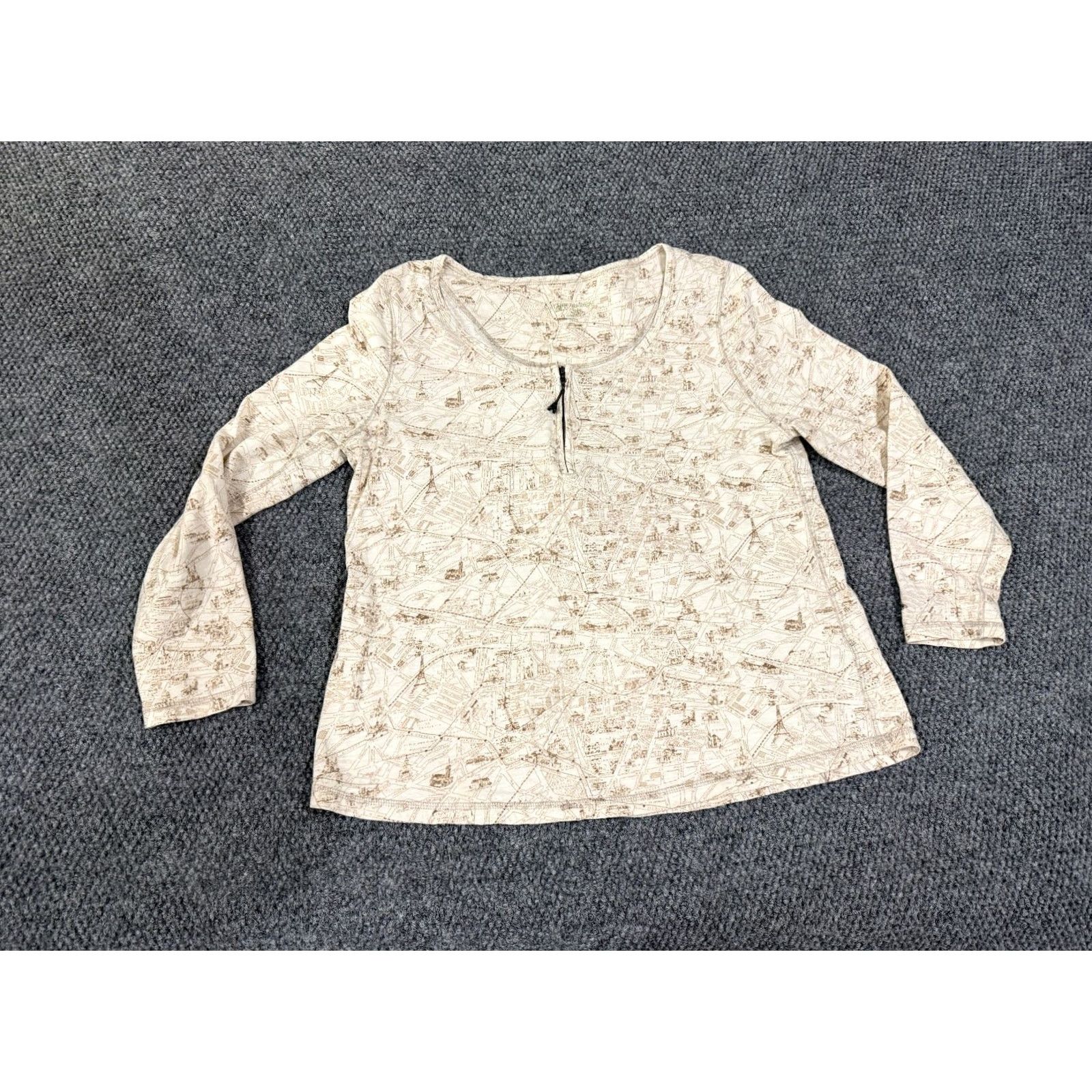 Soft Surroundings Soft Surroundings Shirt Womens L Geometric Embroidered Round Neck Long Sleeve Casual Tunic Beige Logo no holes or tears Size L / US 10 / IT 46 - 2 Thumbnail