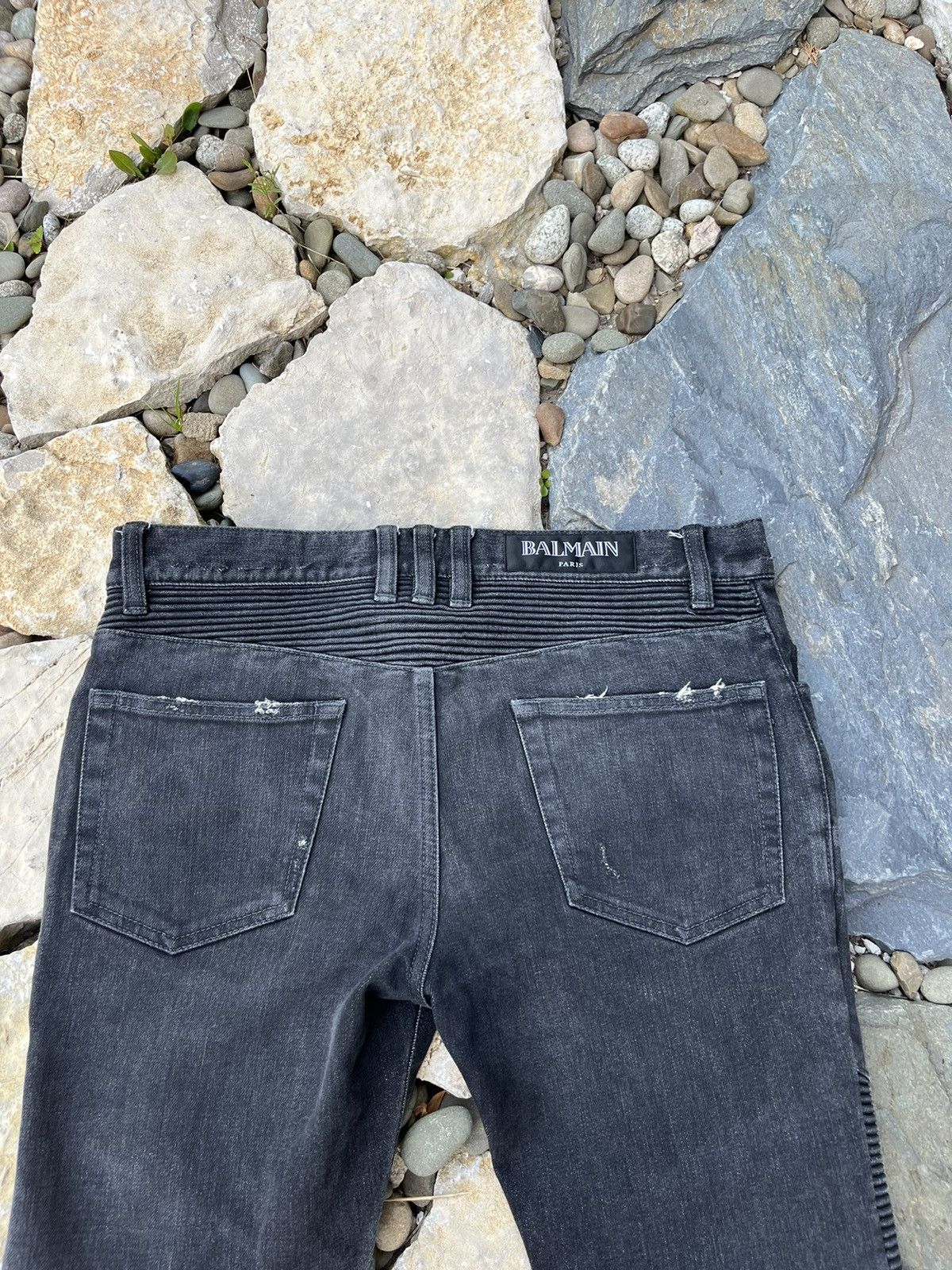 Balmain × Japanese Brand Balmain biker jeans pants 29 washed denim black distressed Size US 29 - 14 Thumbnail