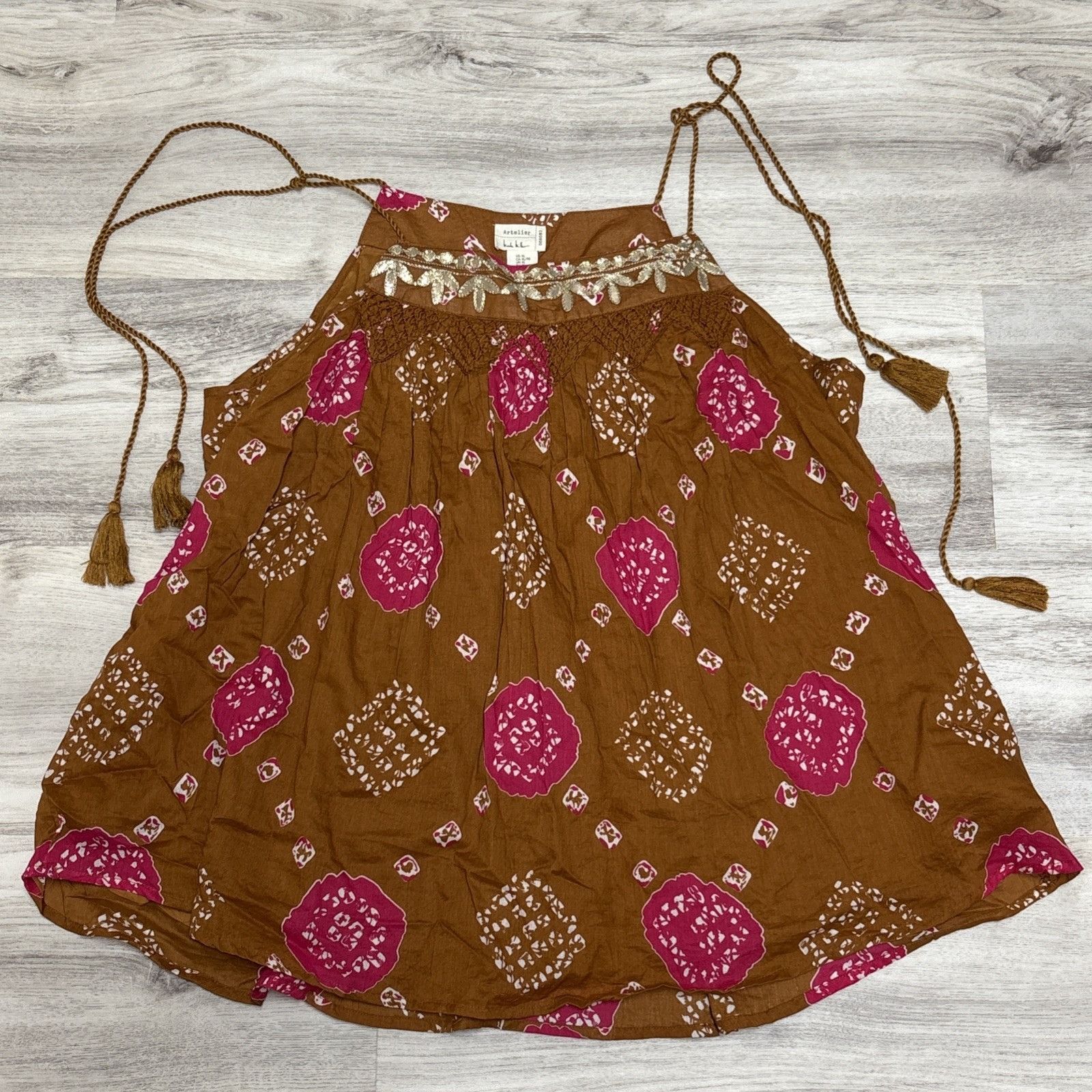 Nicole Miller Artelier Nicole Miller Boho Tank Womens XL Brown Pink Smocke Size XL / US 12-14 / IT 48-50 - 5 Thumbnail