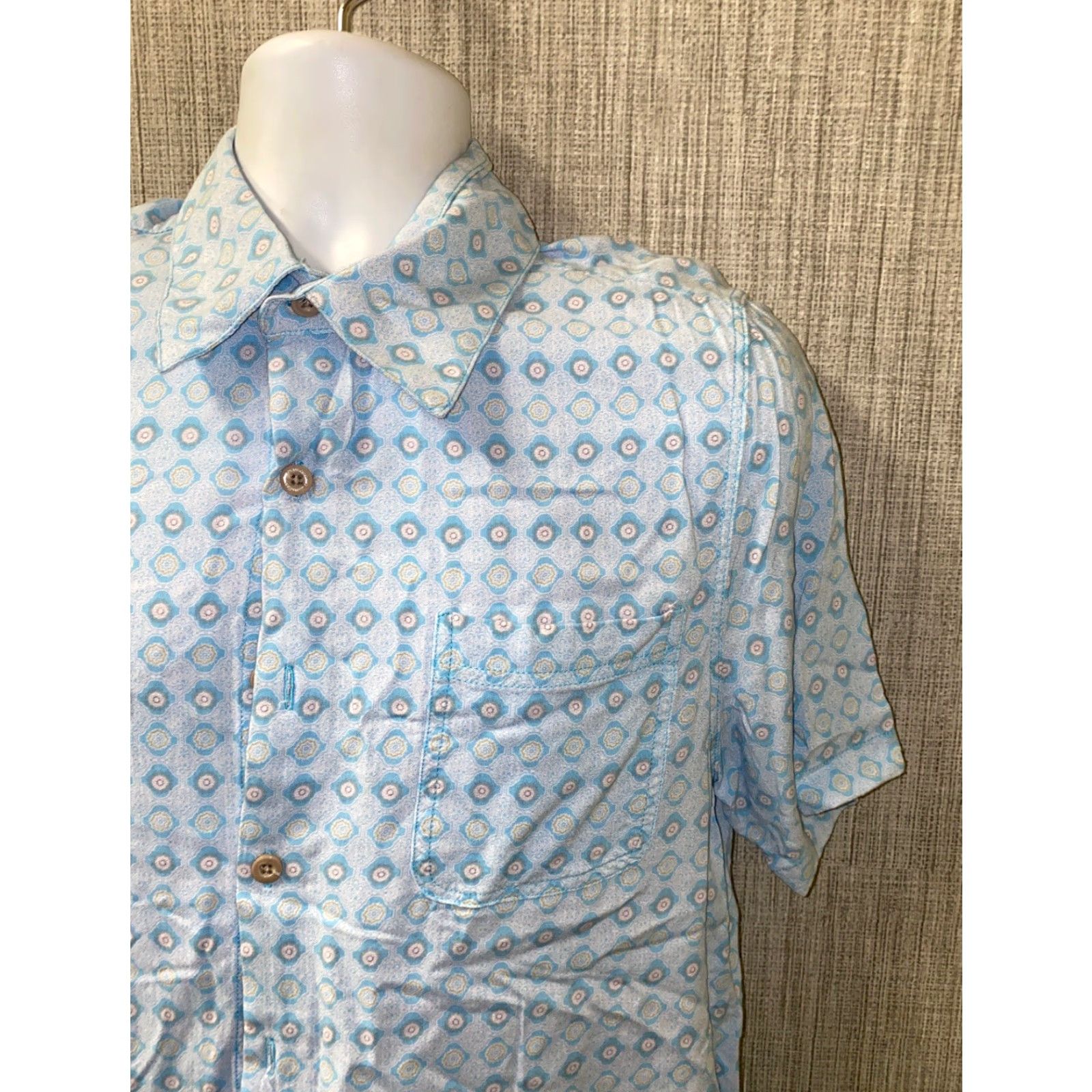 Nat Nast Nat Nast Mens Light Blue Rayon Short Sleeve Button-Up Shirt M Regular Size M Geometric Pattern Casual Collar Button-Up Shirt Mens Size US M / EU 48-50 / 2 - 2 Thumbnail