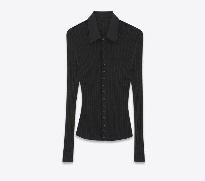o1s1wg110624 Knitted Silk Ribbed Shirt in Black