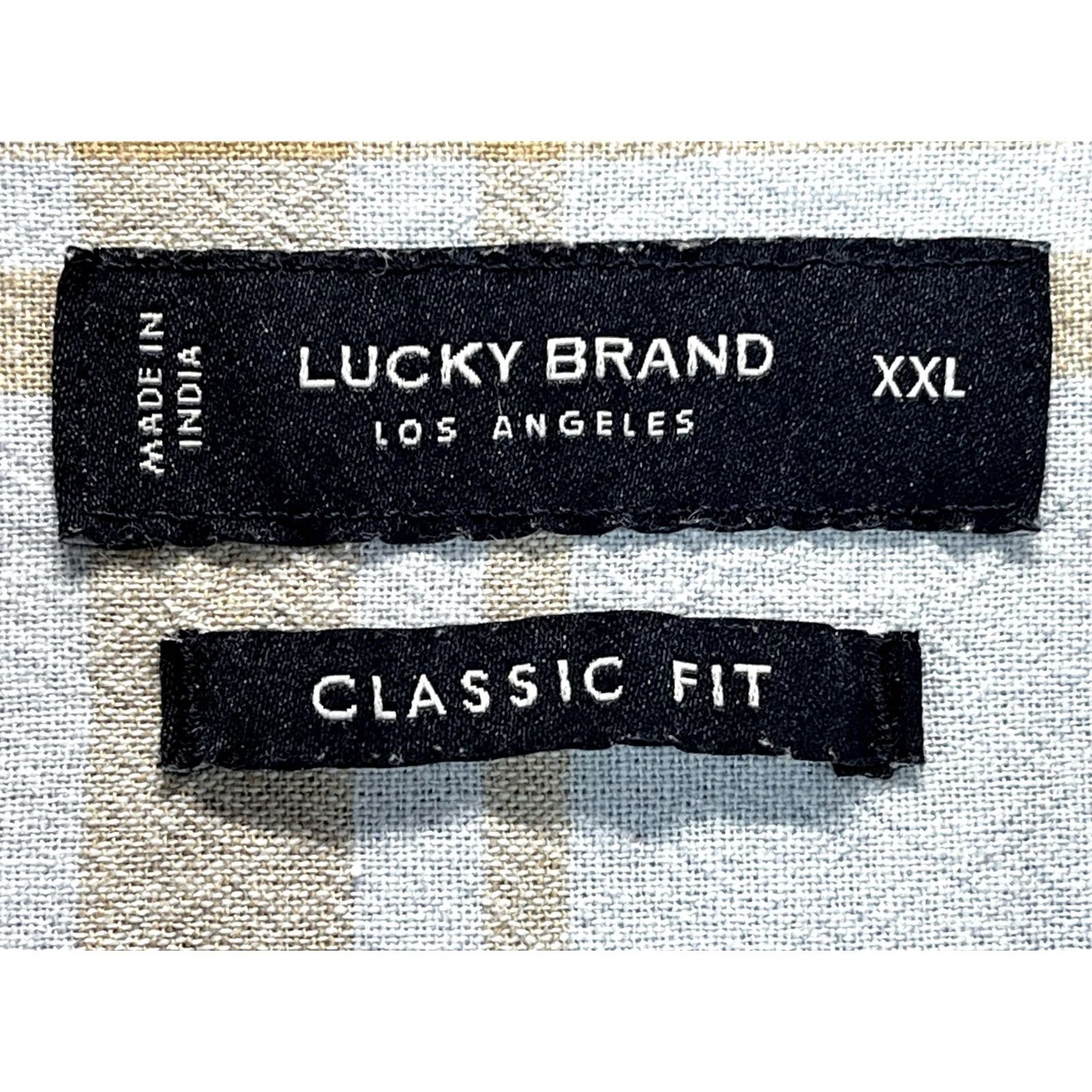 Lucky Brand Lucky Brand Linen Blend Button-Up Shirt Mens XXL 2XL Plaid Classic Fit Navy Tan Beach Outdoor Breathing Short Sleeve? Size US XXL / EU 58 / 5 - 5 Thumbnail