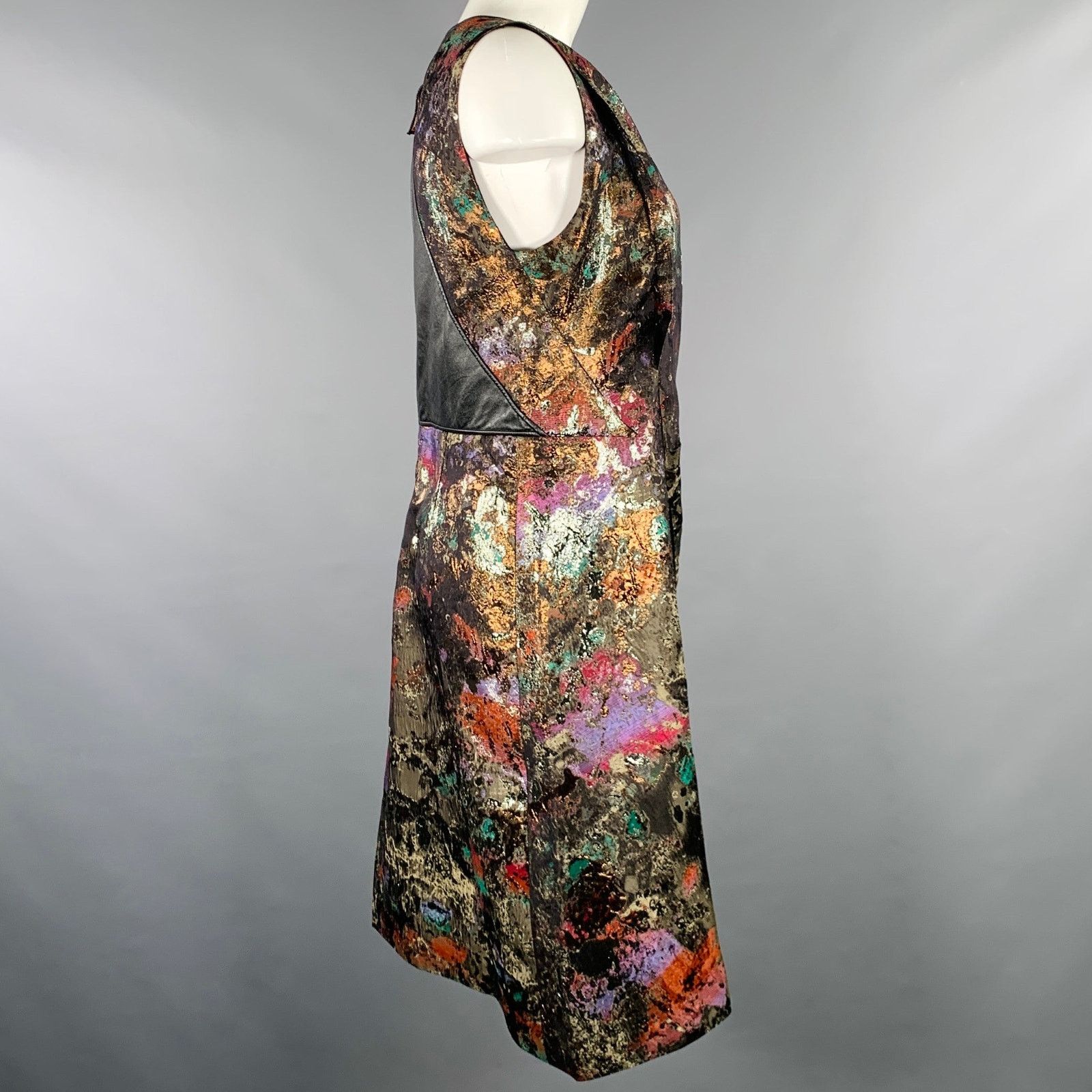 Other Black Multi Color Silk Marbled Lambskin Sleeveless Dress Size L / US 10 / IT 46 - 2 Thumbnail