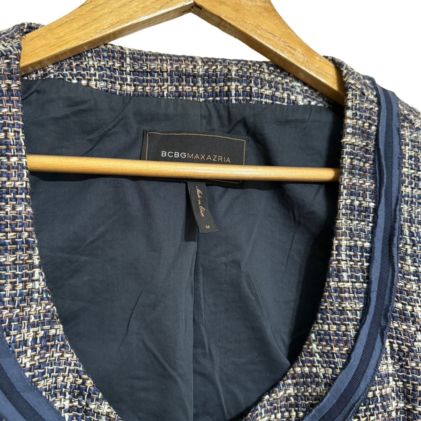 Other BCBGMaxazria Cap Sleeve Tweed Blazer Blue Ivory Size M Size M / US 6-8 / IT 42-44 - 3 Thumbnail