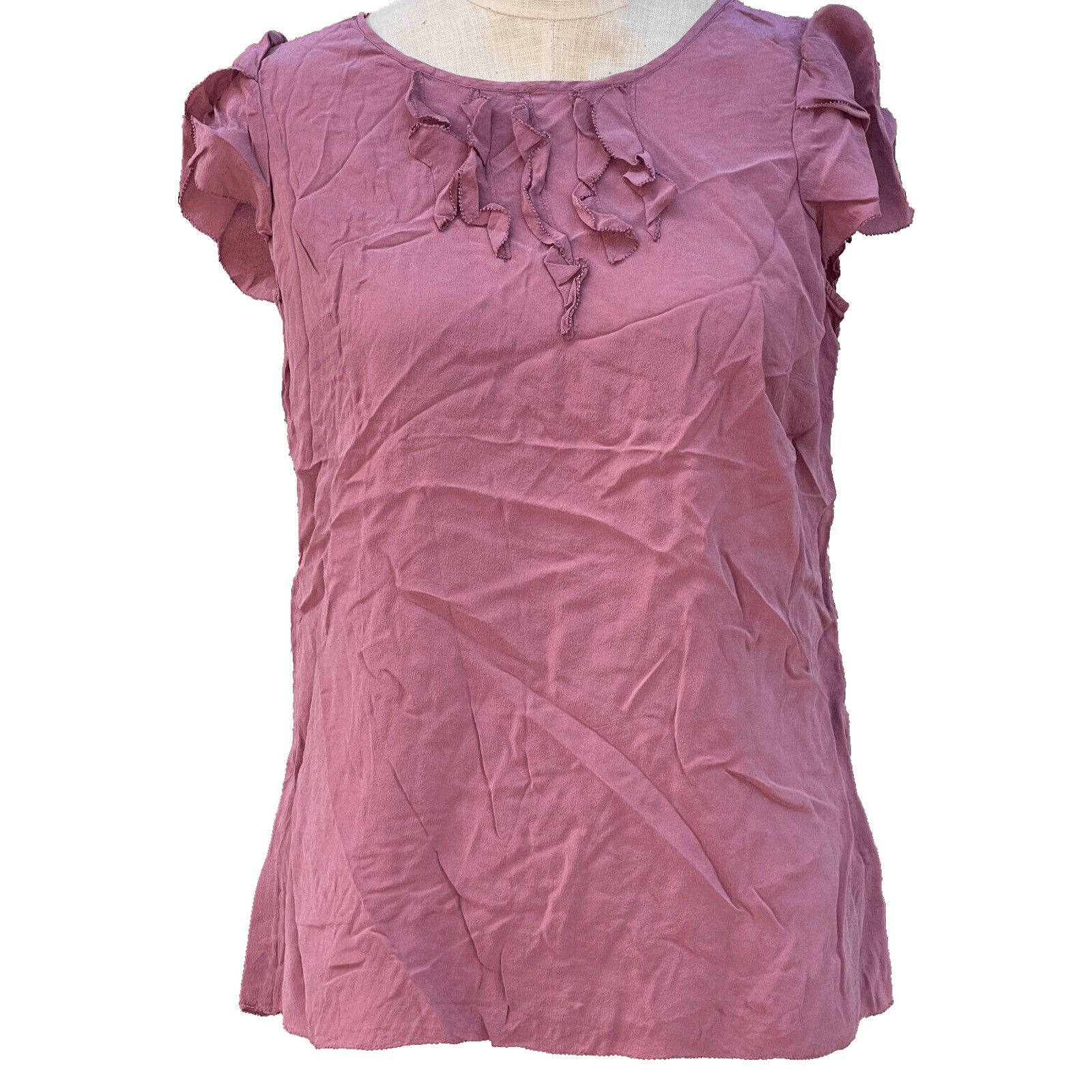 Banana Republic Banana Republic 100% Silk Cap Sleeves Ruffle Sz M Dusty Pink Size M / US 6-8 / IT 42-44 - 1 Thumbnail