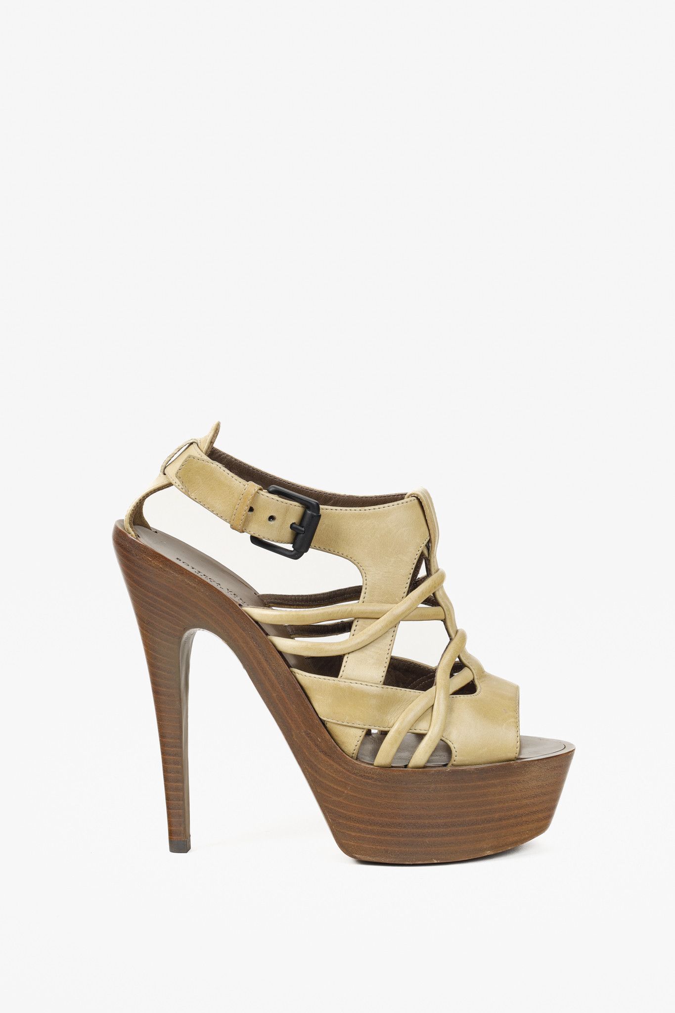 Bottega Veneta Bottega Veneta Khaki Cage Wooden Platform Stiletto Sandal Size US 6 / IT 36 - 1 Thumbnail