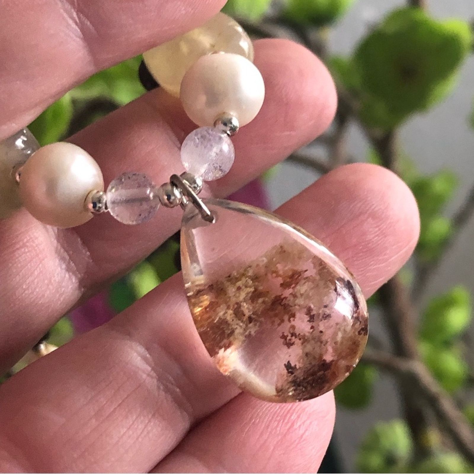 Handmade Handcrafted repurpose genuine ghost quartz Pearl necklace Size ONE SIZE - 2 Thumbnail