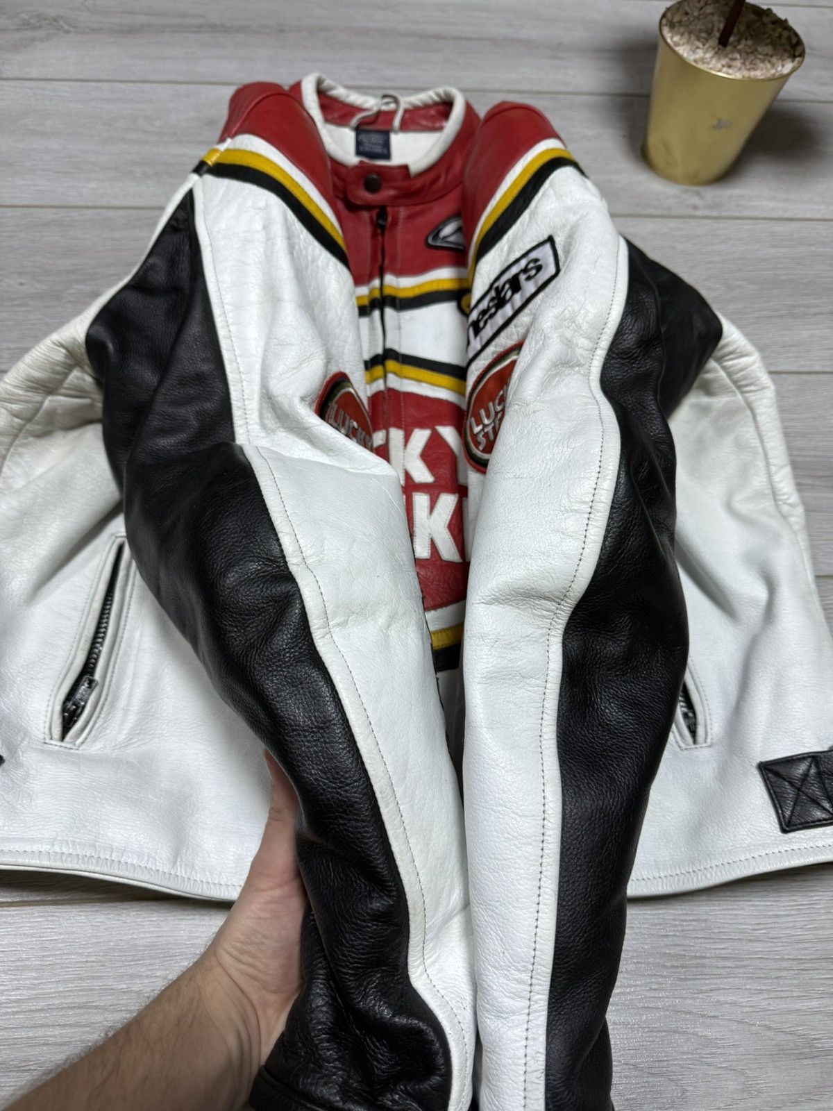Vintage Lucky Strike leather racing protection jacket big logo Size US XXL / EU 58 / 5 - 8 Thumbnail