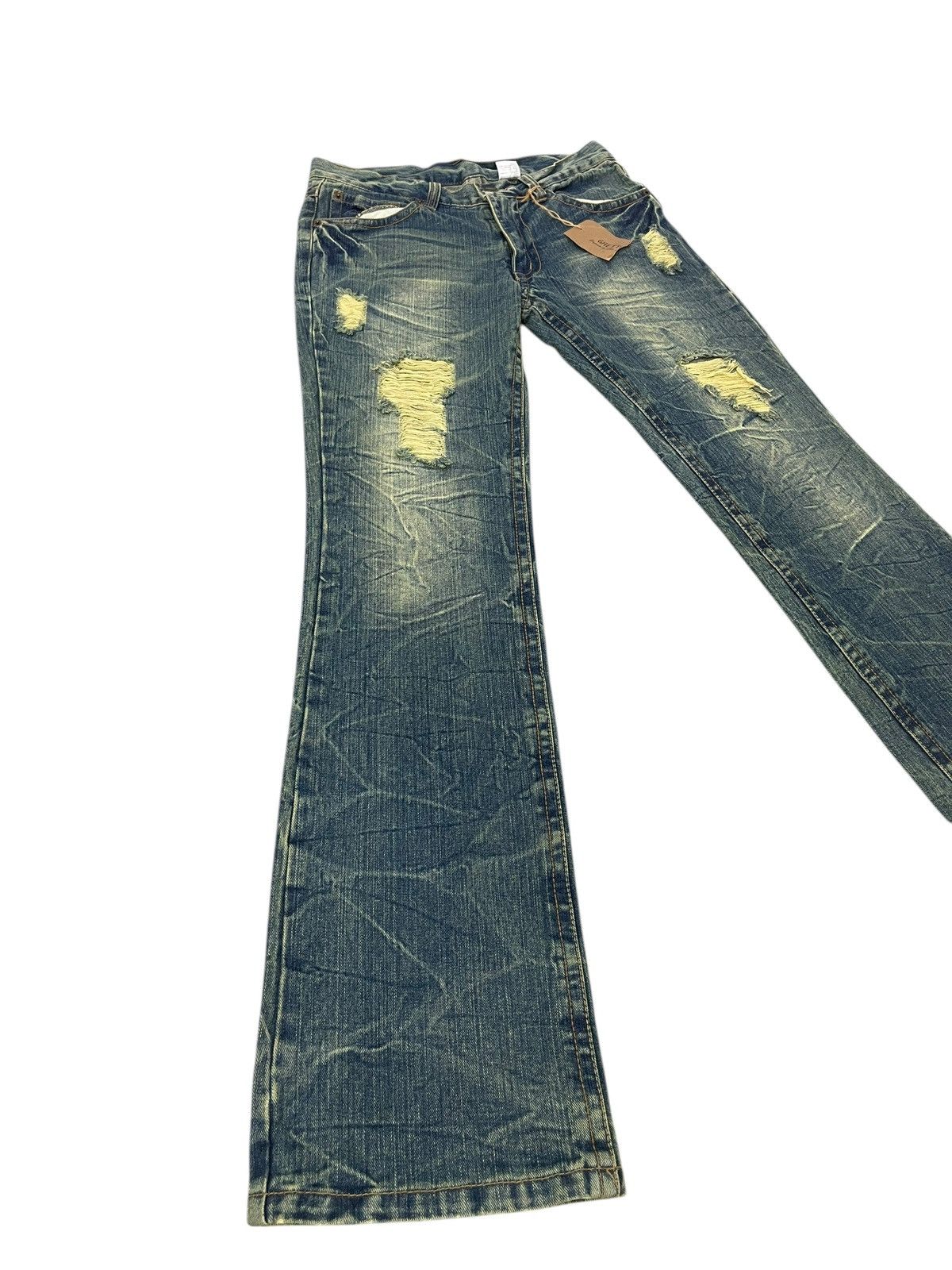 Japanese Brand New Flare Jeans Ghetto Distress Low Rise Boot Cut 1🟦0 Size US 31 - 1 Thumbnail