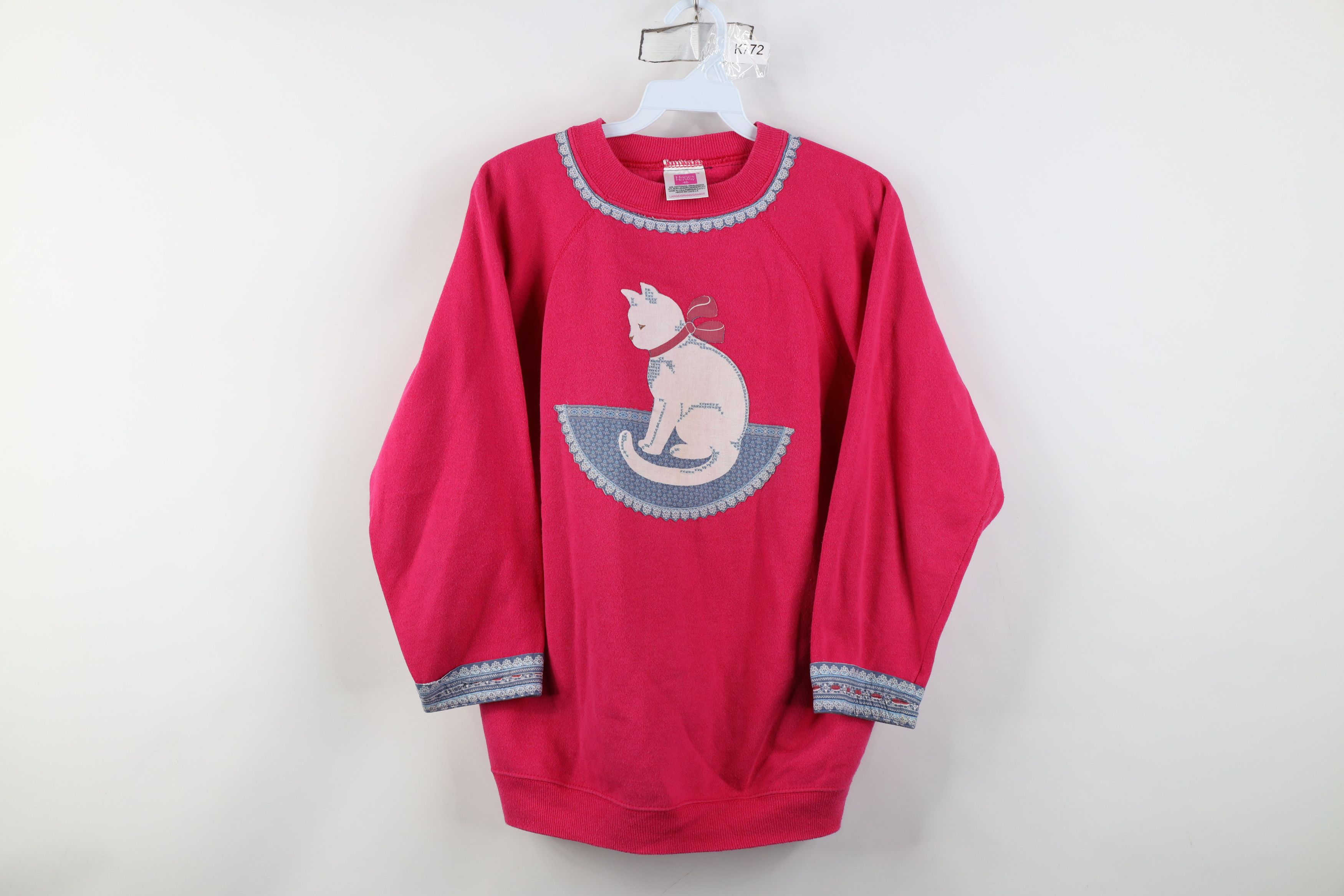 Vintage Vintage 90s Streetwear Quilt Patch Cat Kitten Sweatshirt USA Size XL / US 12-14 / IT 48-50 - 1 Thumbnail