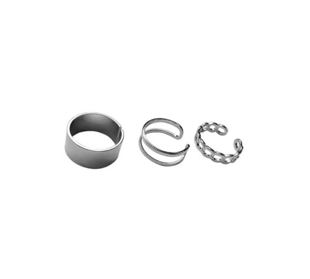 Japanese Brand Hip hop geometric 3 pcs adjustable ring Size ONE SIZE - 2 Thumbnail