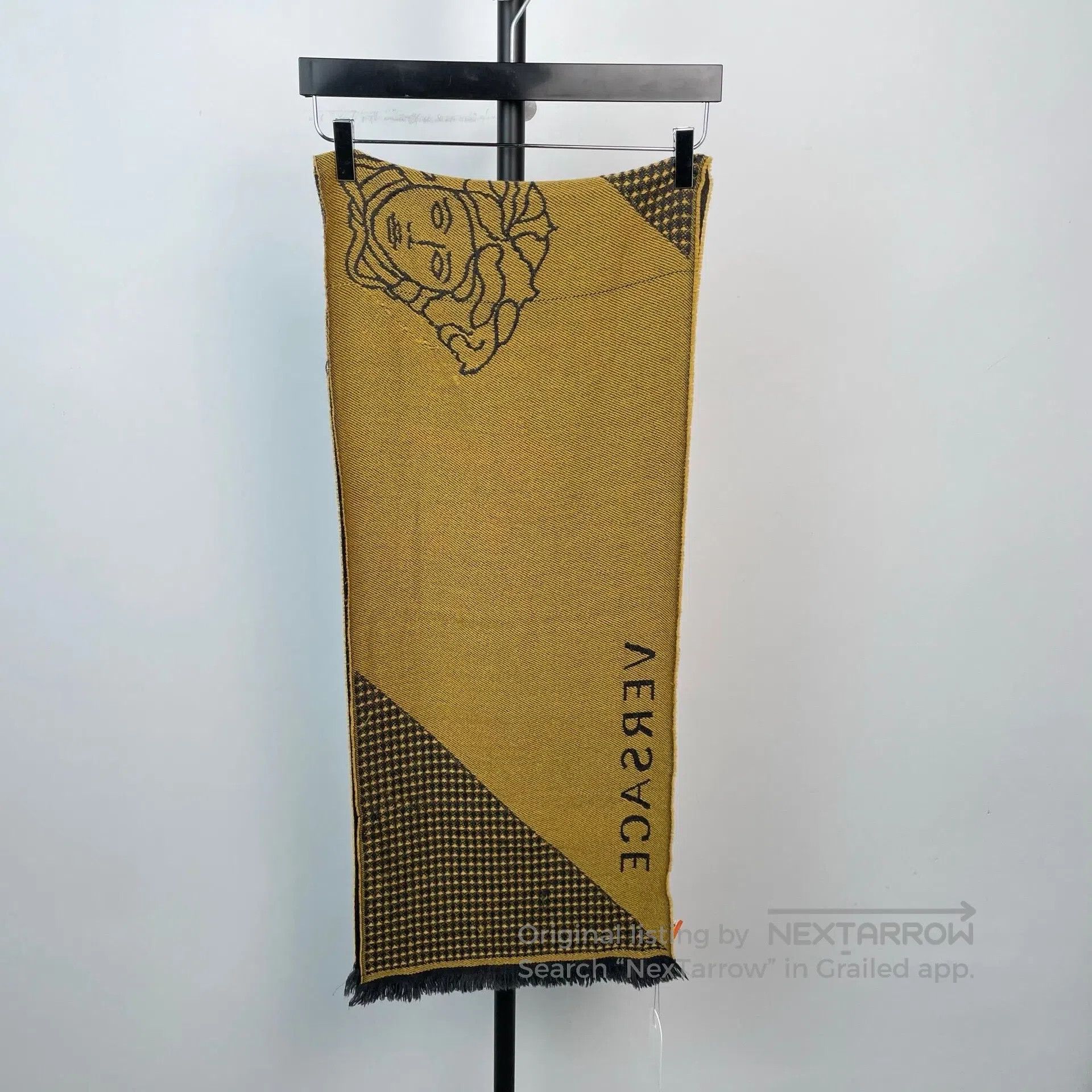 Versace Versace Yellow Plaid Pattern Embroidered Cashmere Scarf| Size ONE SIZE - 1 Thumbnail
