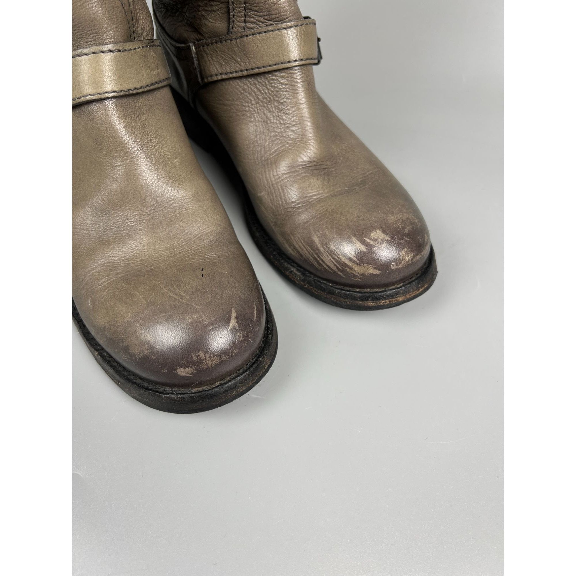 MoMA Moma Gray Leather Knee High Combat Boots (Y1007) Size US 7 / IT 37 - 5 Thumbnail