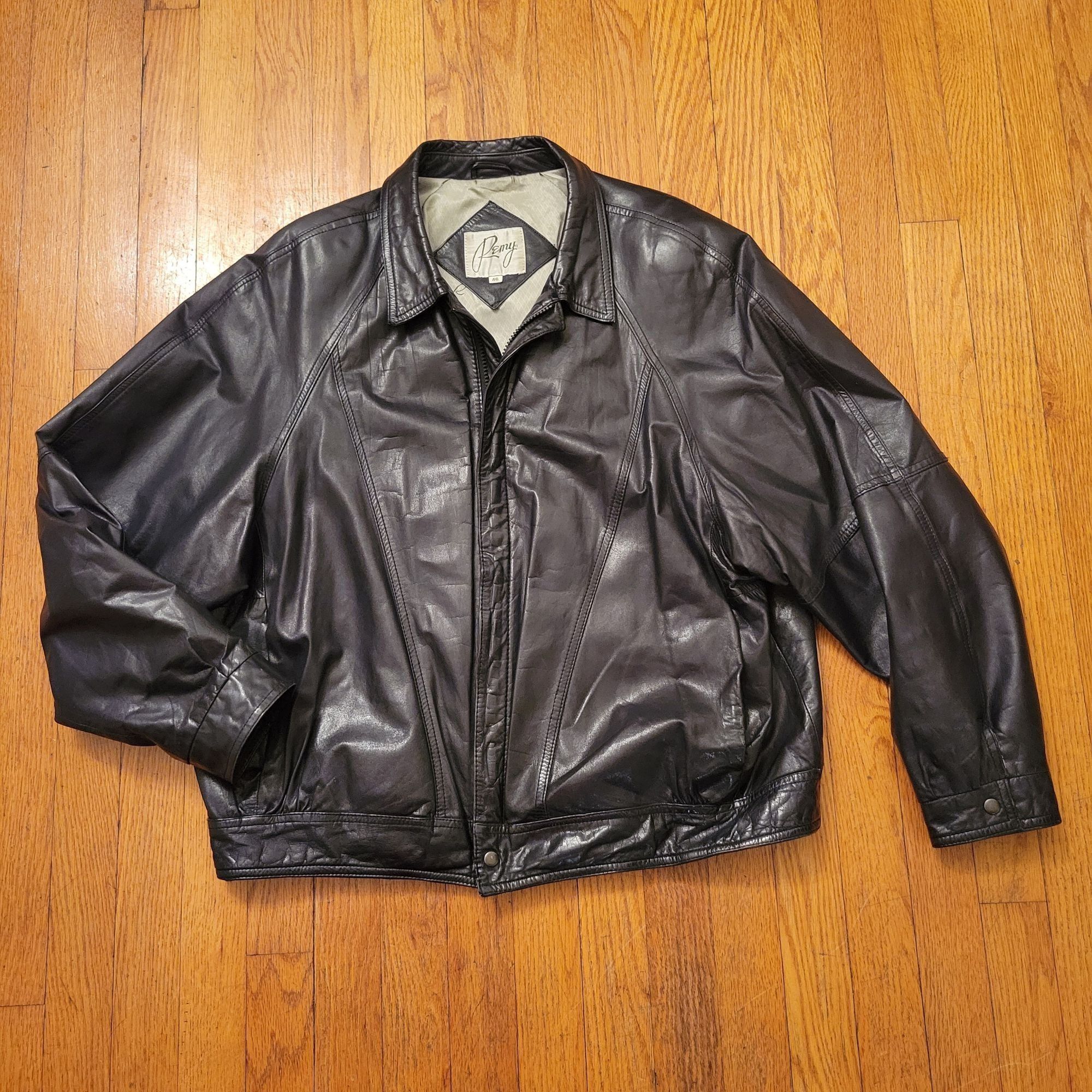 Remy Black Leather Bomber Jacket 46 Korea Aviator 90s Y2K