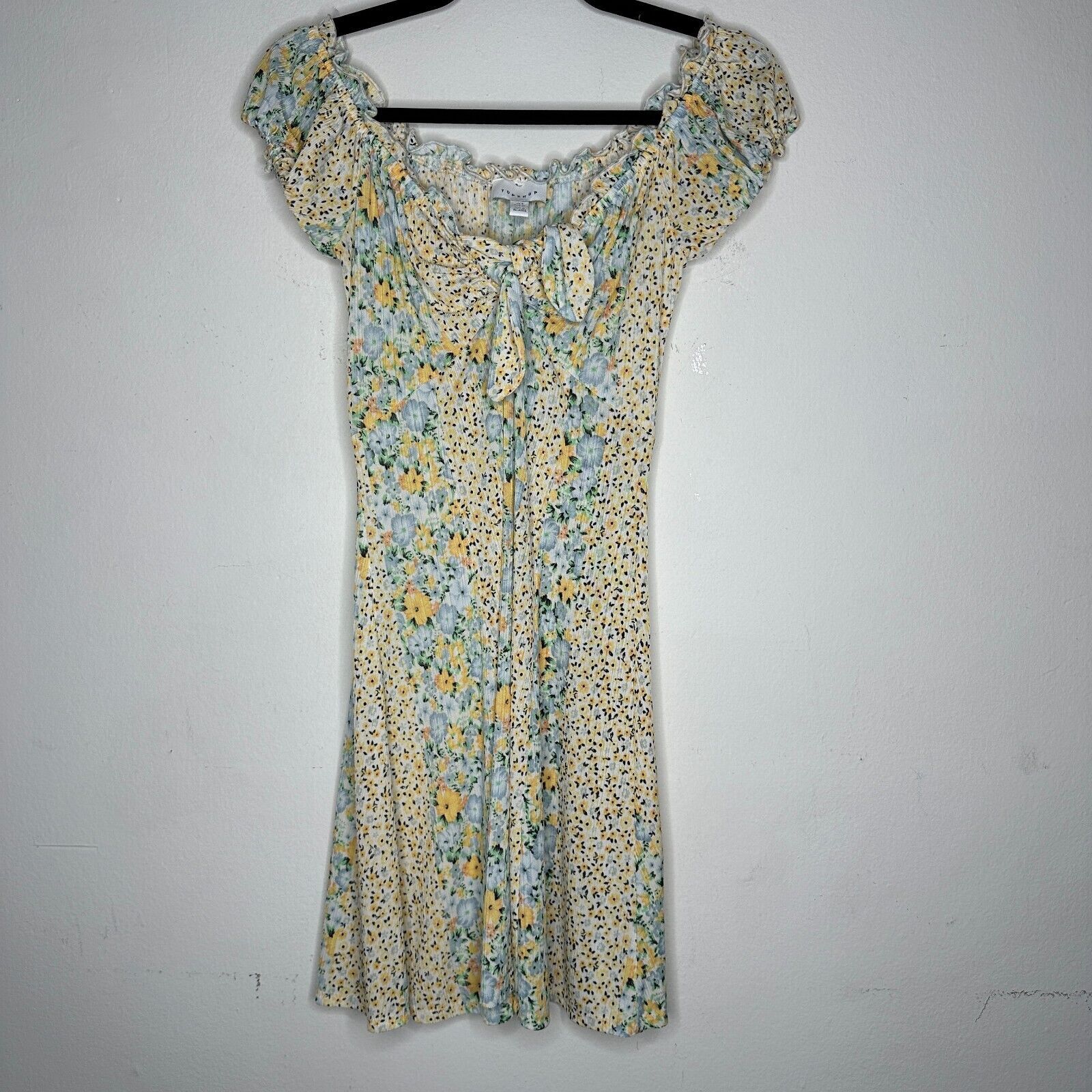 Topshop Topshop Yellow Multi Color Ditsy Floral Off Shoulder Mini 4 Size S / US 4 / IT 40 - 2 Thumbnail