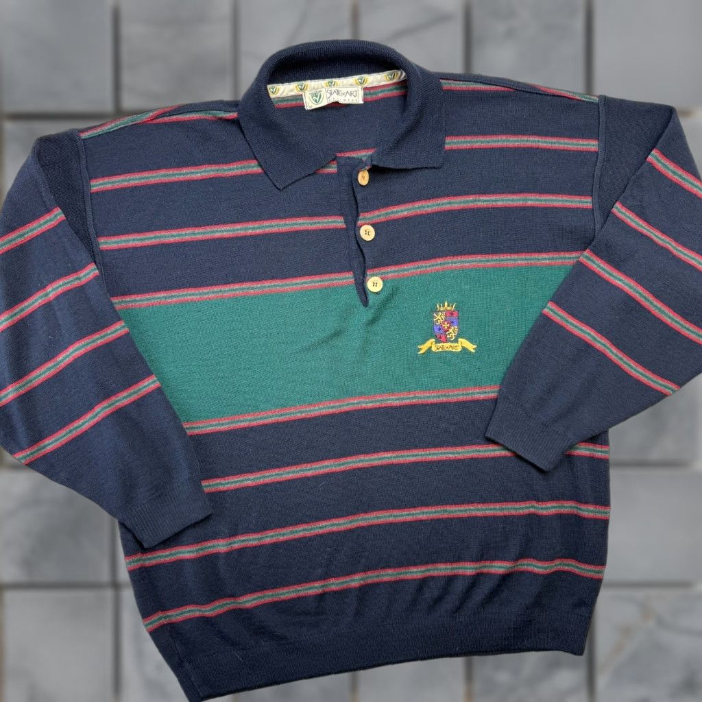 Vintage VINTAGE State of Art Sweater Shirt Men M Navy Striped Knit Pullover Crew Neck Wool Acrylic Knit Reg Regular Fall Winter Spring Mens Size US M / EU 48-50 / 2 - 1 Thumbnail