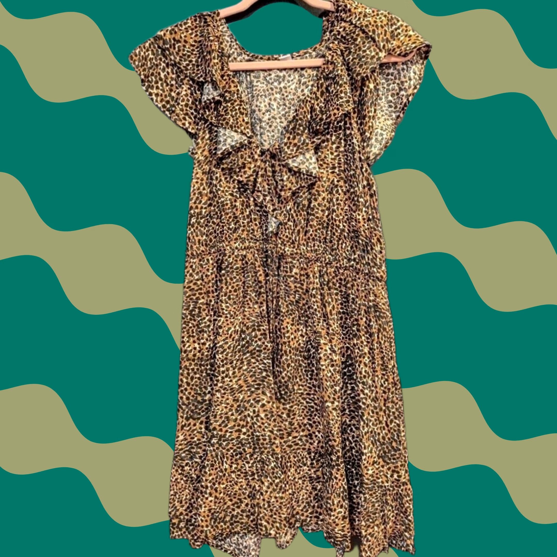 Old Navy Old Navy Leopard Print Ruffle V-Neck Flutter Sleeve Tiered Dress Sz L Mobwife Size L / US 10 / IT 46 - 1 Thumbnail