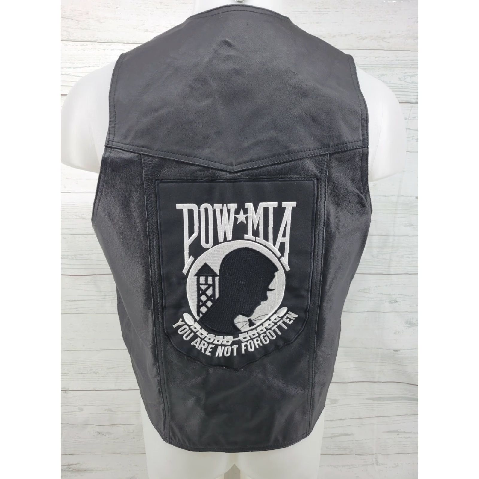 Vintage VINTAGE Oscar Piel POW MIA Leather Vest Black Medium Men Vest Size US M / EU 48-50 / 2 - 6 Thumbnail