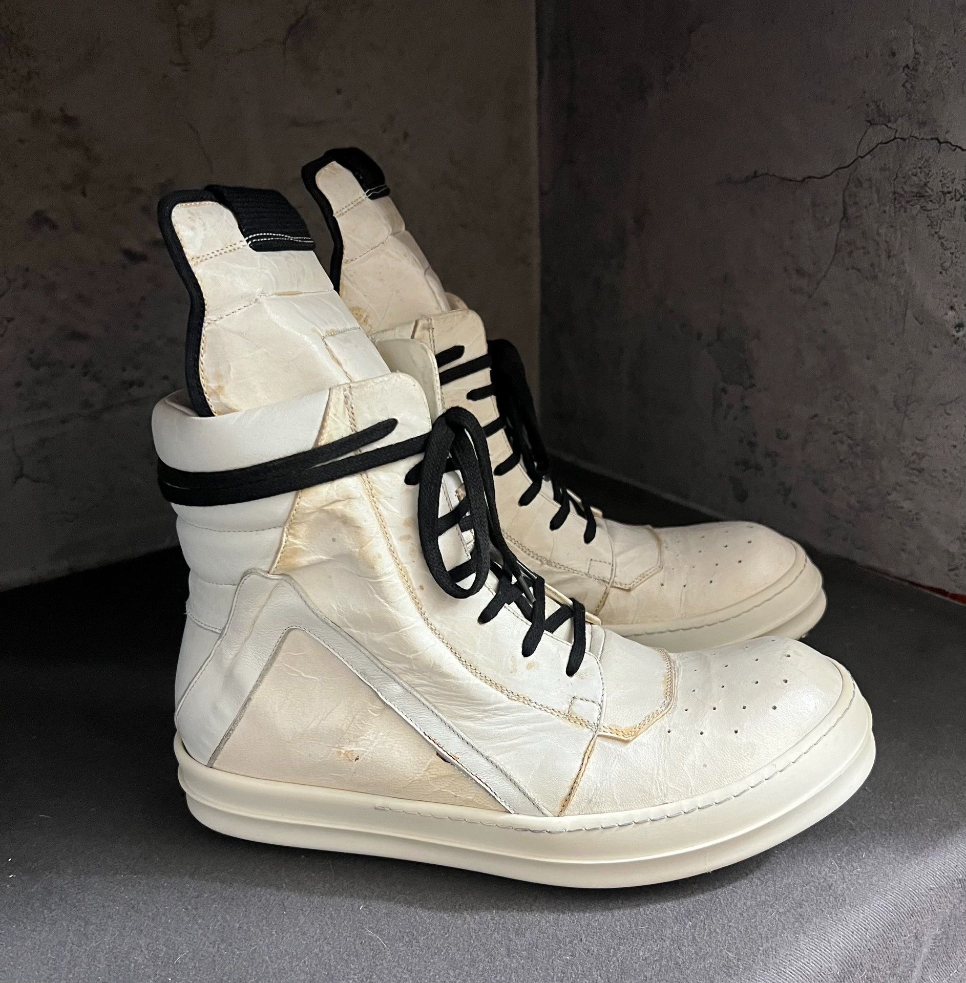Rick Owens Rickowens Main Line Cowhide Paper Leather High-Top Milk Size US 8 / EU 41 - 6 Thumbnail