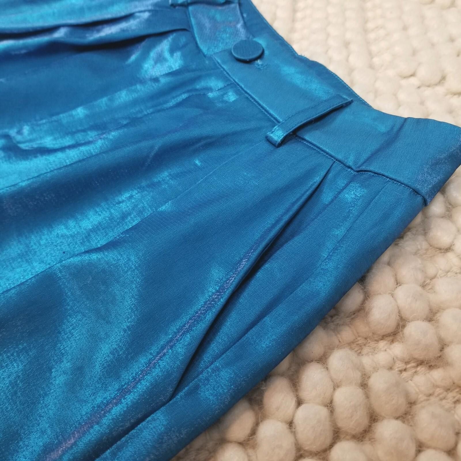 Nasty Gal Nasty Gal Satin Shimmer Wide Leg Pants Blue Sz 6 Size 28" / US 6 / IT 42 - 4 Thumbnail