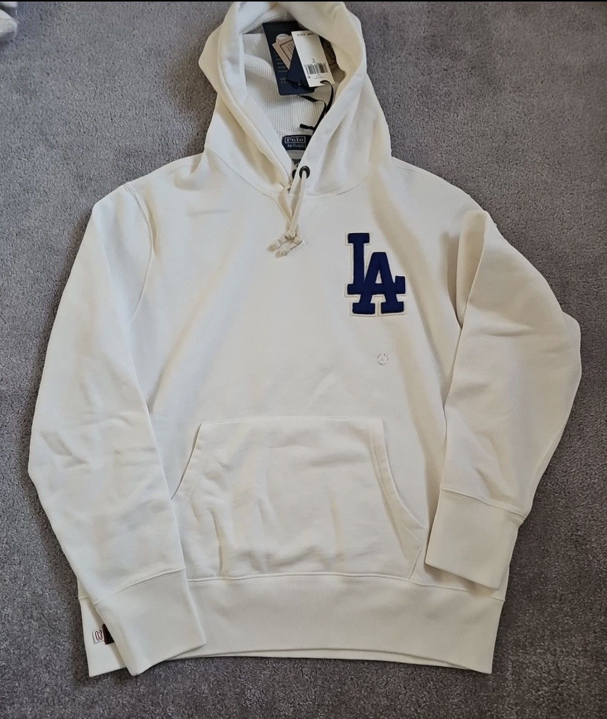 MLB × Polo Ralph Lauren Los Angeles Dodgers White Cream Fleece Hoodie New Large Size US L / EU 52-54 / 3 - 1 Thumbnail