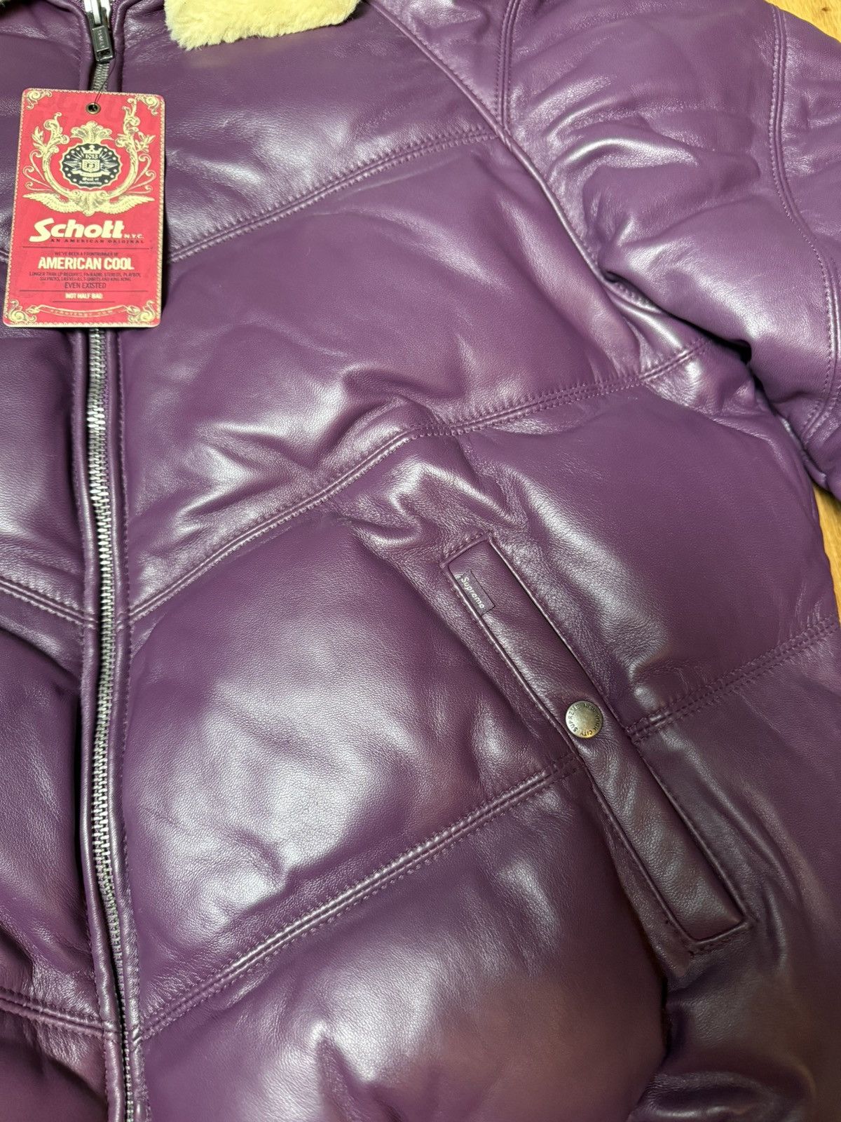 Schott × Supreme Supreme Schott Chevron Leather Down Puffer Jacket Size US XL / EU 56 / 4 - 5 Thumbnail