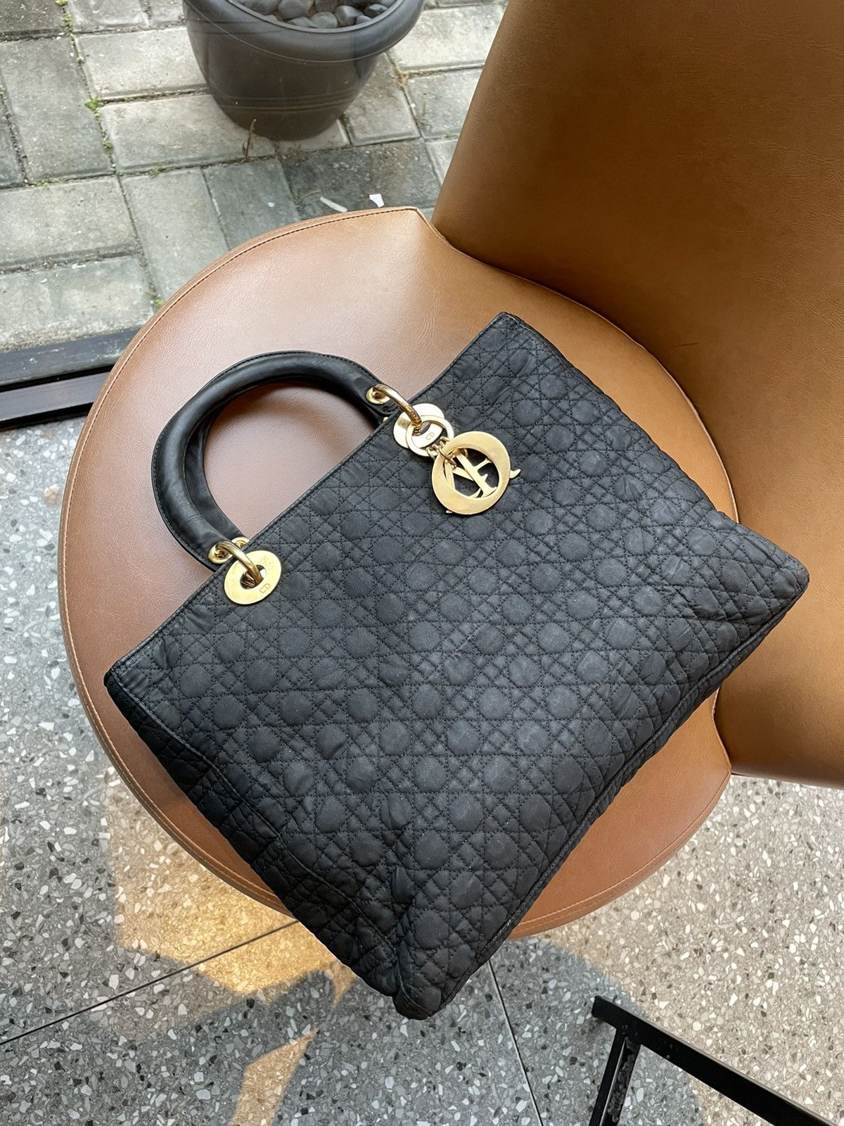 Dior Vintage Nylon Large Lady Dior Bag