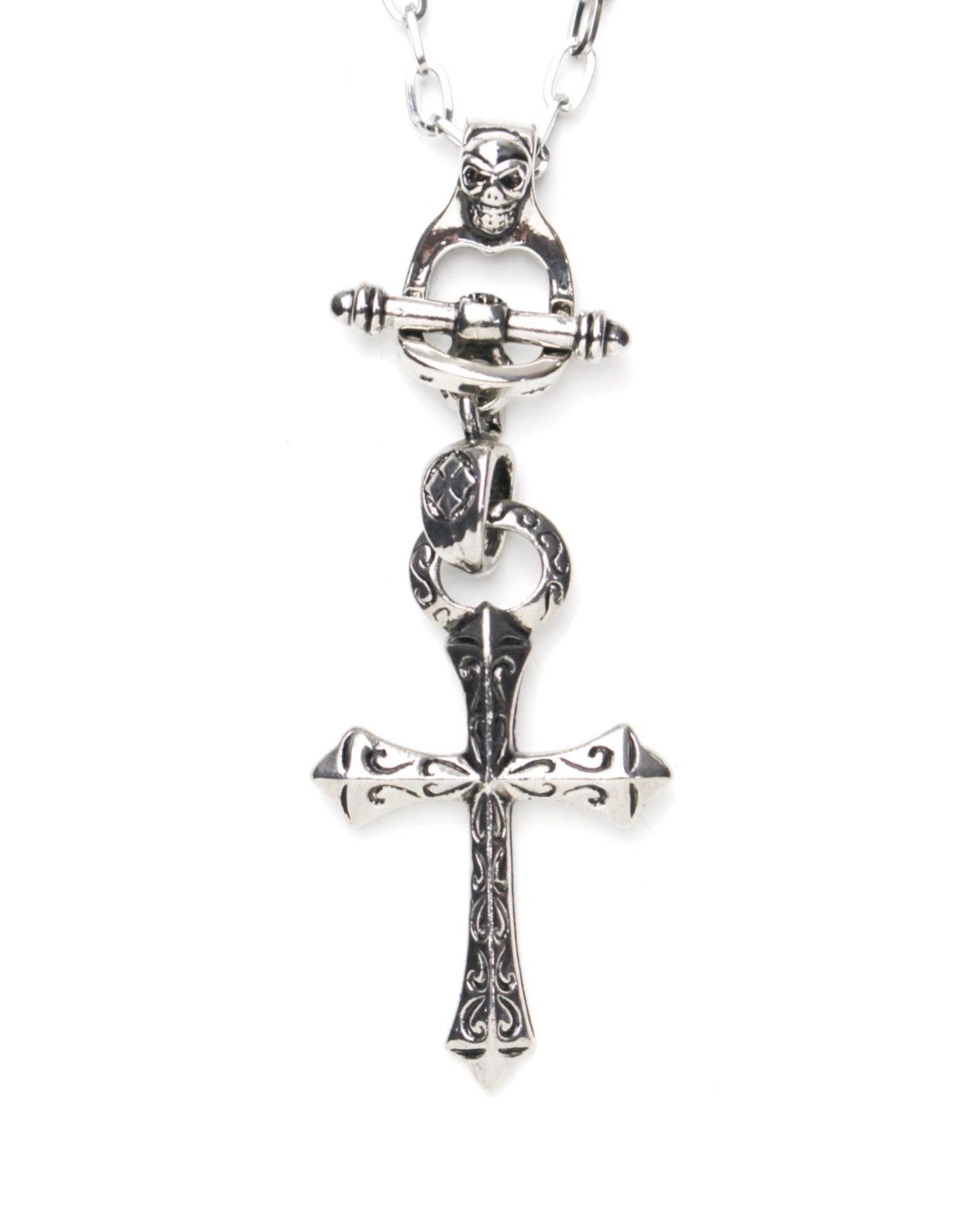 Vintage 2000S JAPANESE MADE SILVER-PLATED SKULL & CROSS NECKLACE Size ONE SIZE - 1 Thumbnail