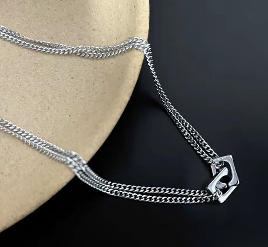 Jewelry Double Block Lock Collar Chain Necklace Size ONE SIZE - 3 Thumbnail