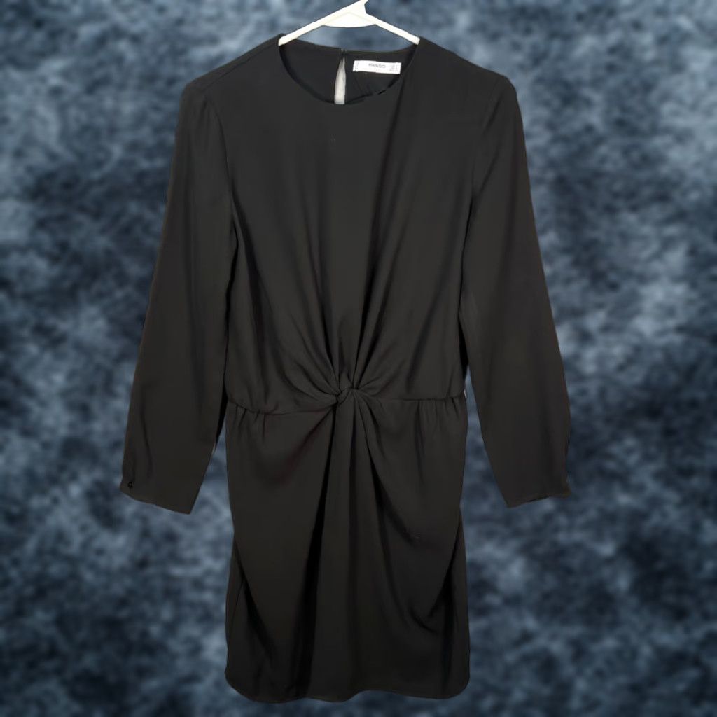 Mango Mango Womens Size 4 Black Long Sleeve Dress w/ Front Twist Knot Detail - A-Line, Mini, Solid, 8/10 - Adult Womens 4 - Knots - Black - Dress Size S / US 4 / IT 40 - 1 Thumbnail