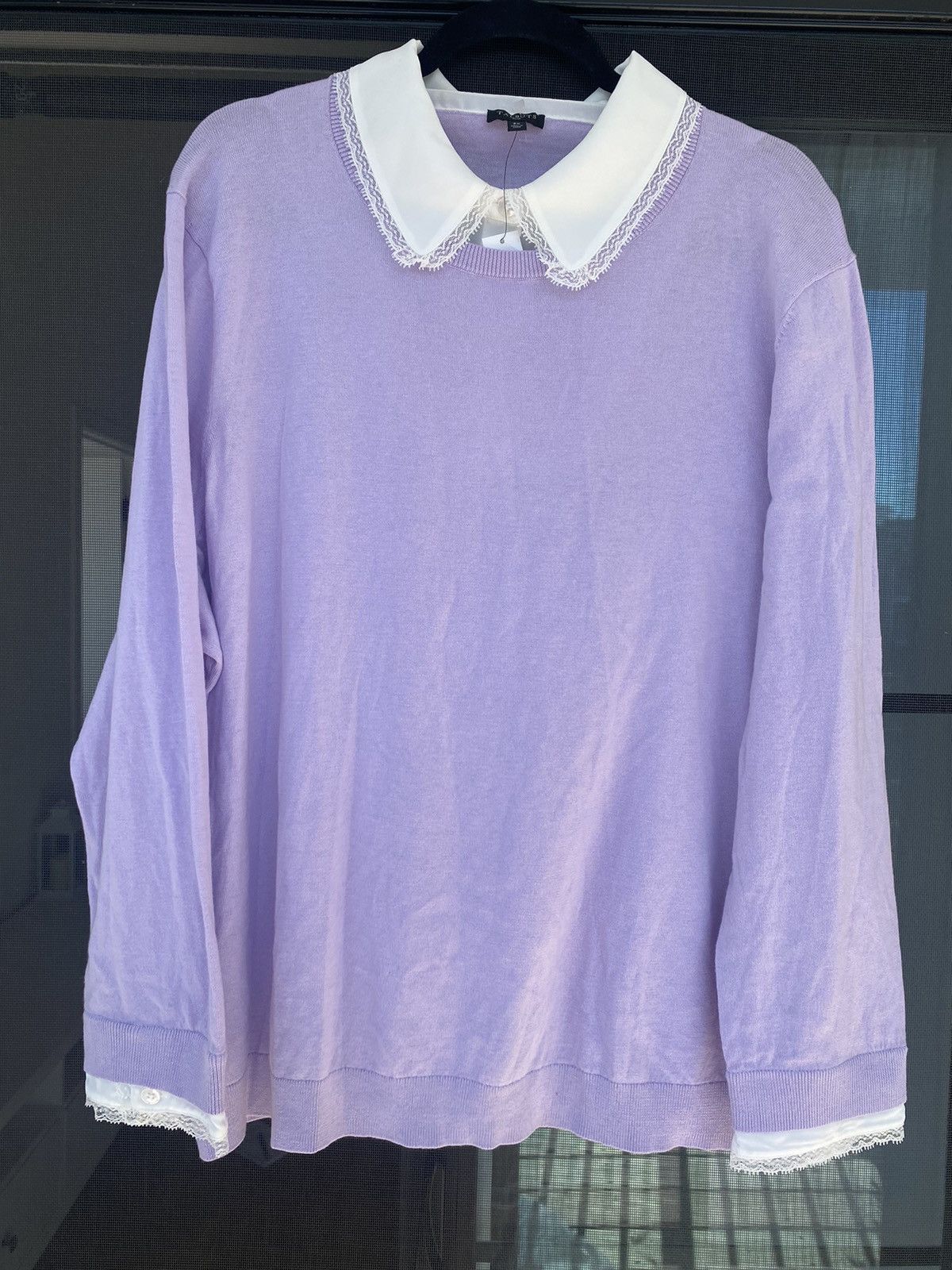 Talbots Sweater NWT Women 3XL Purple Attached Shirt Silk