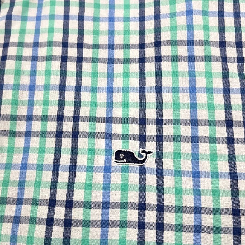 Vineyard Vines Vineyard Vines Whale Shirt Mens L Green White Blue Plaid Button-Up Dress Prep Shirt Size 42R - 2 Thumbnail