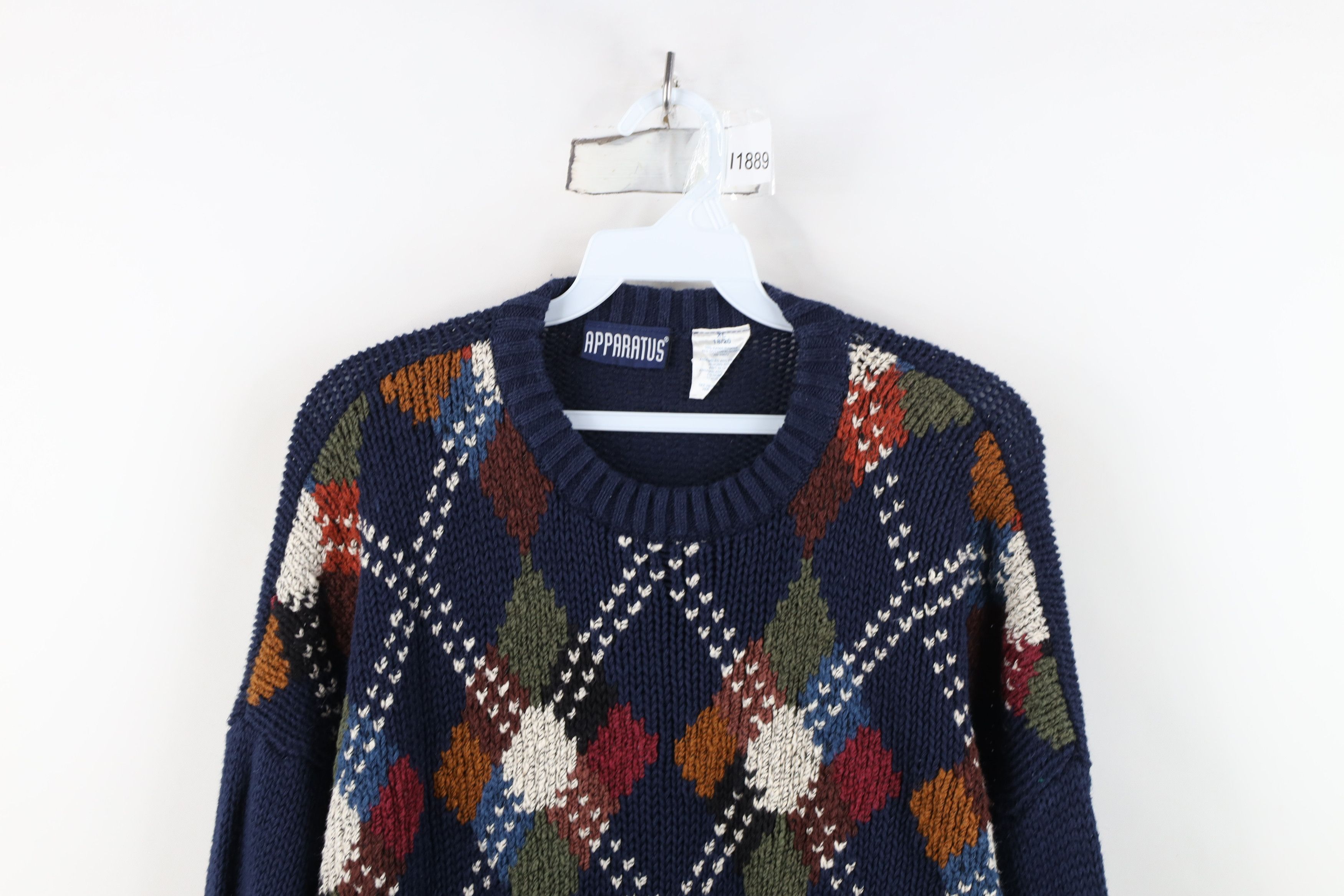 Vintage Vintage 90s Streetwear Diamond Chunky Ribbed Knit Sweater Size XL / US 12-14 / IT 48-50 - 2 Thumbnail