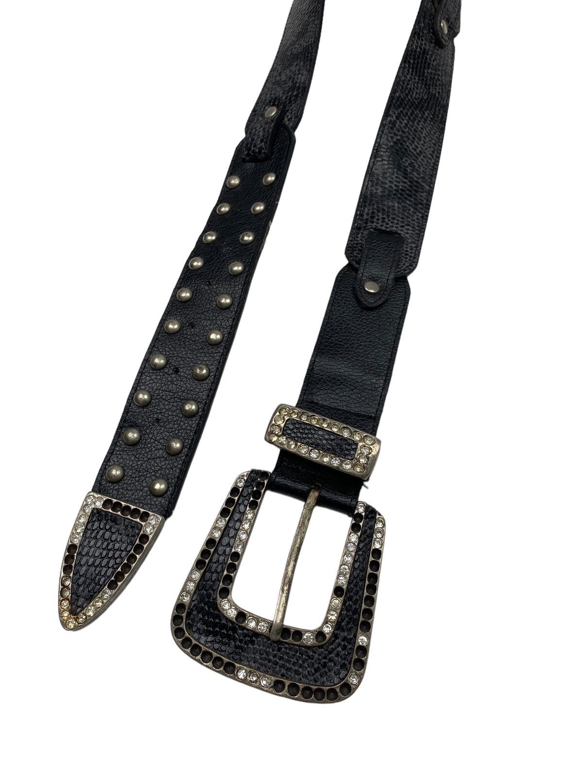 Japanese Brand × Vintage Black Crystal Studded Snakeskin leather belt Size ONE SIZE - 3 Thumbnail
