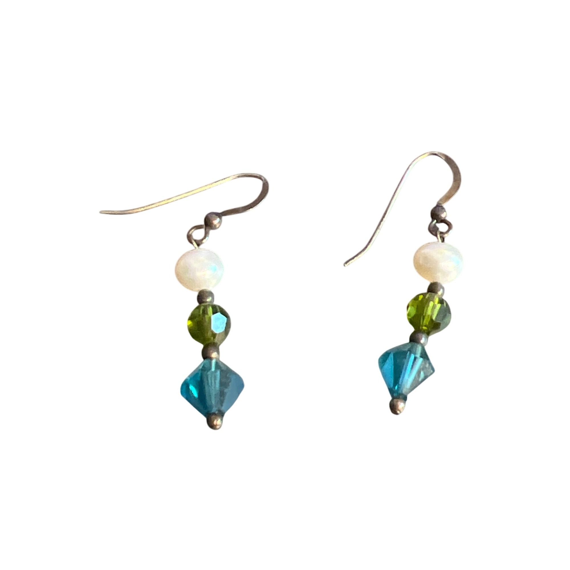 Other Vintage Sterling Silver Dangle Earrings Pearl Blue Green Cry Size ONE SIZE - 3 Thumbnail