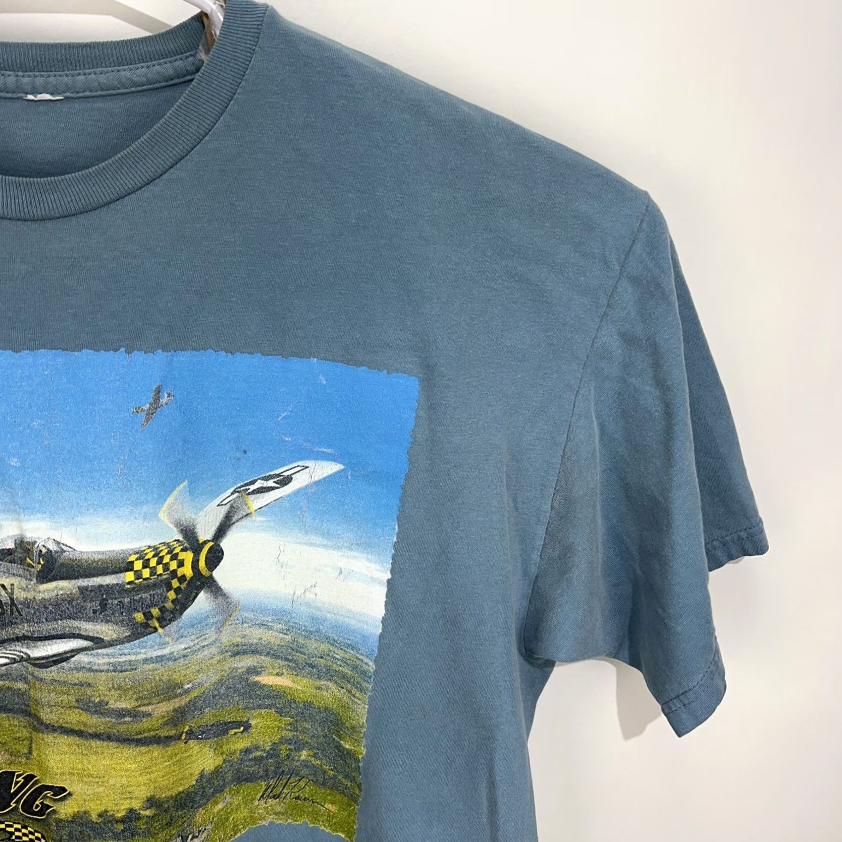 Vintage VINTAGE P-51 MUSTANG Fighter Plane T Shirt Blue XL Crew Neck Short Sleeve Men Aviation Military Shirt Size US XL / EU 56 / 4 - 4 Thumbnail