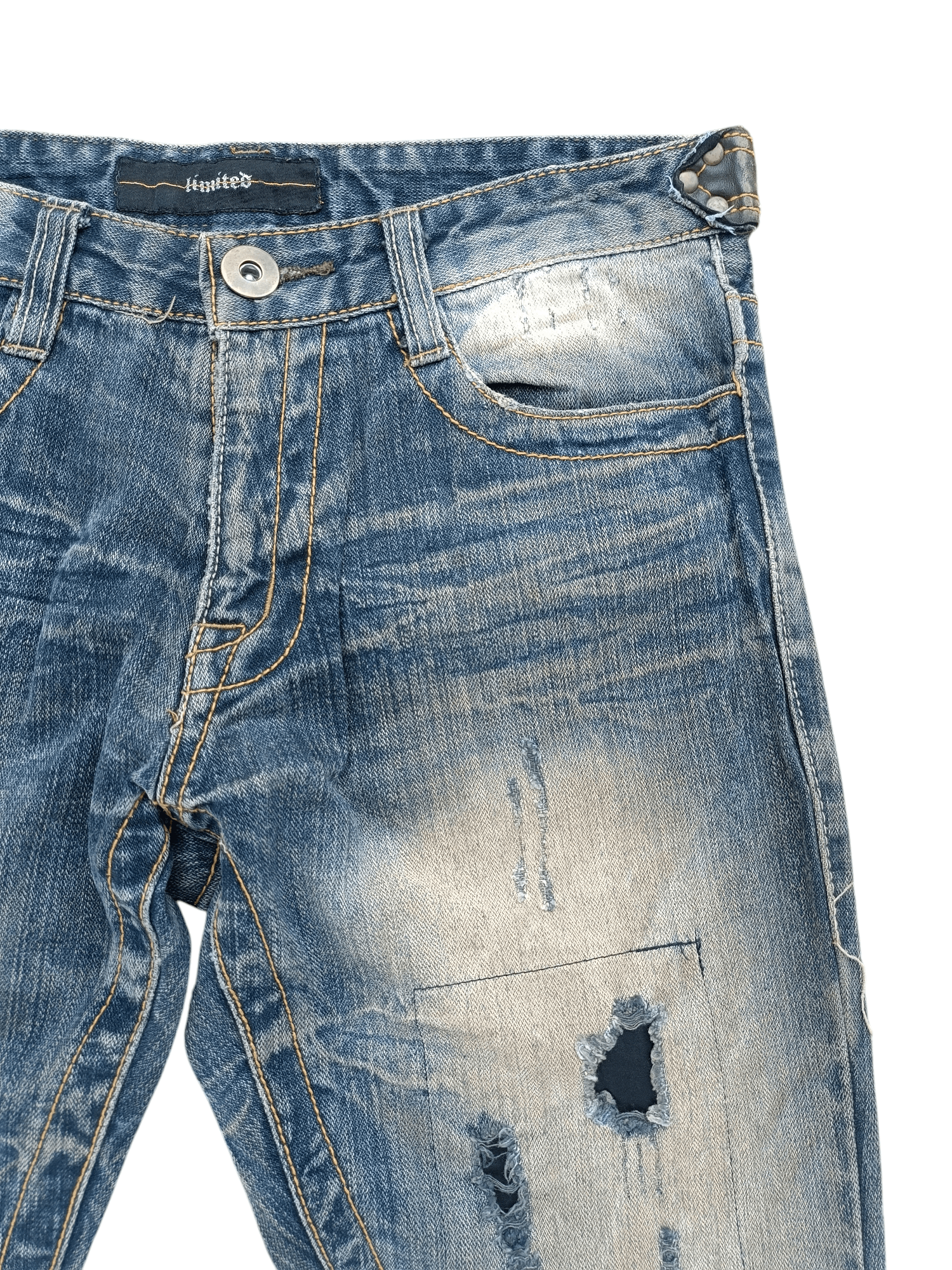 Japanese Brand FLARED🔥Japanese Brand LIMITED Distressed Buckle Back Denim Size US 32 / EU 48 - 9 Thumbnail