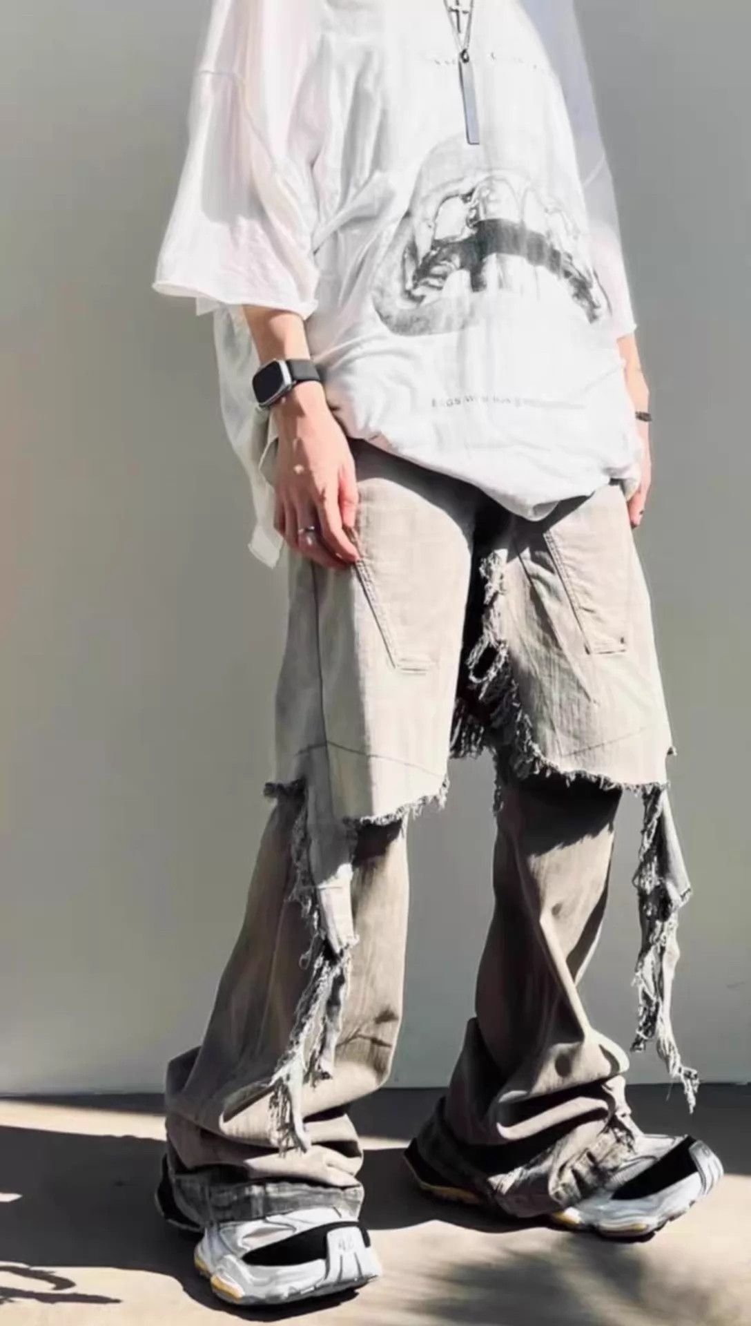 Rick Owens Rick Owens LGray Distressed Denim Skirt Pants 29 Size 29" - 7 Thumbnail