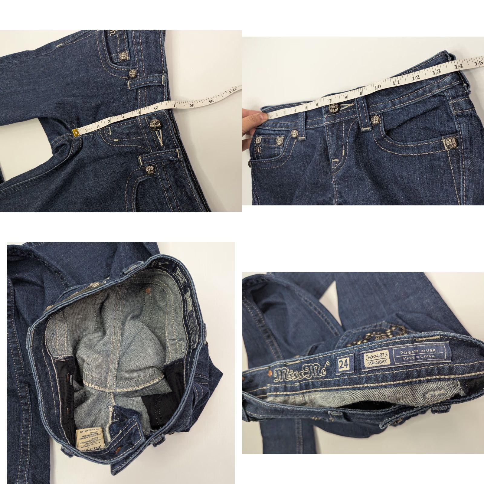 Miss Me Miss Me Straight Leg Denim Blue Embelleshed Jeans Low Rise Size 24 JP6048T3 Size 42" / US 20 - 8 Thumbnail
