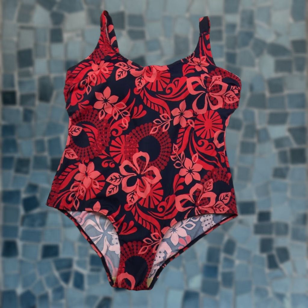 Vintage Swim 365 Plus Size One Piece Swimsuit Women's 22W Red Blue Floral Wireless Padded