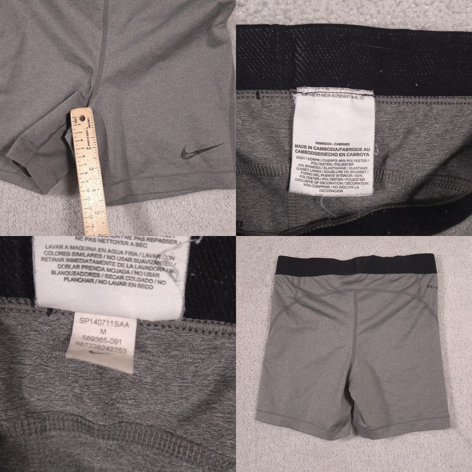Nike Nike Pro Compression Shorts Womens Medium Gray Dri-FIT Training Running Size 32" / US 10 / IT 46 - 8 Thumbnail