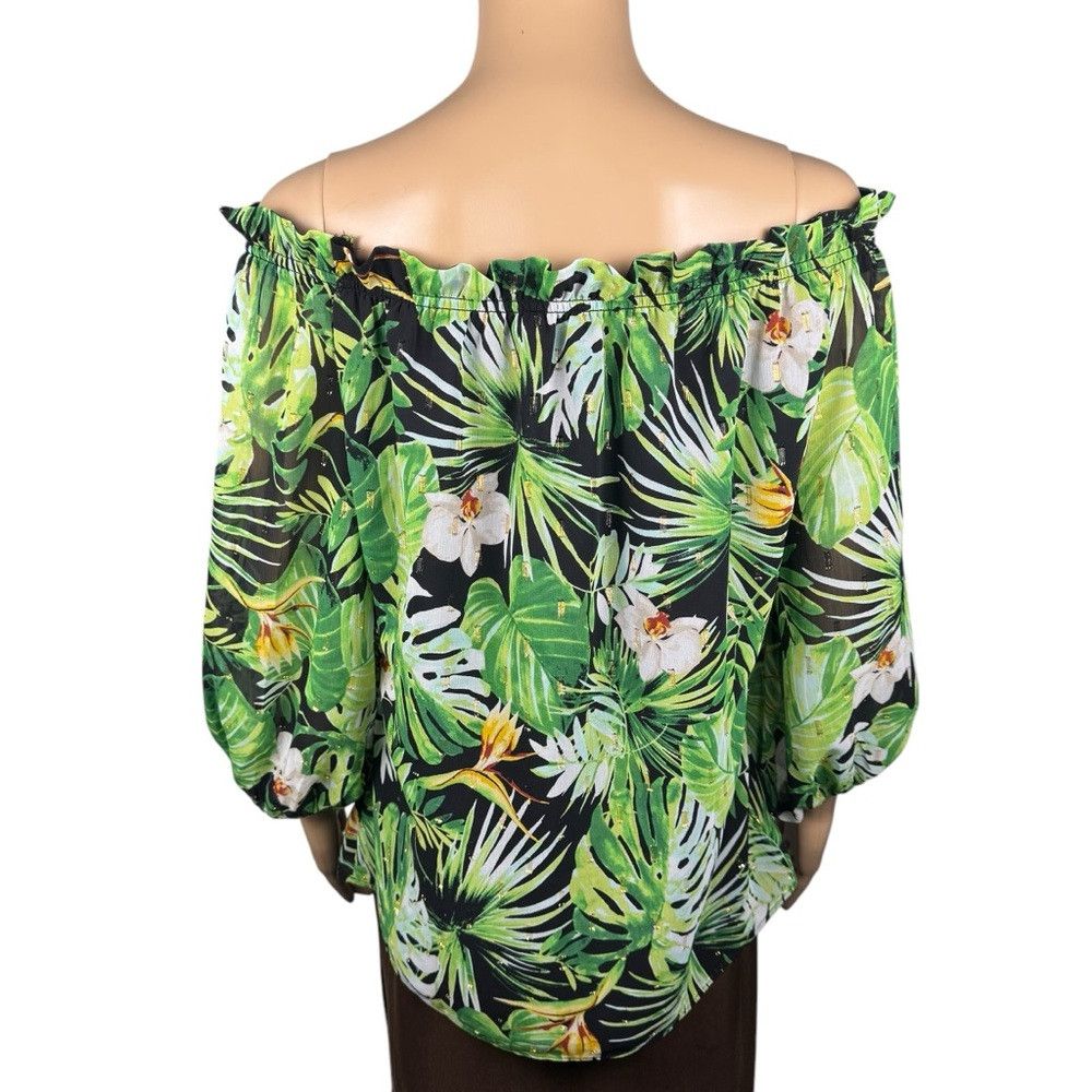 White House Black Market White House Black Market Off Shoulder Green Tropical Print Size S / US 4 / IT 40 - 3 Thumbnail