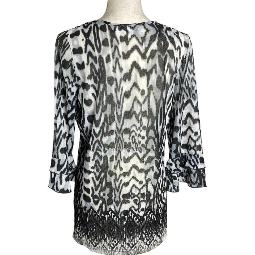 Other Susan Graver Womens Tunic Top Sheer Animal Print Keyhole Bla Size S / US 4 / IT 40 - 2 Thumbnail