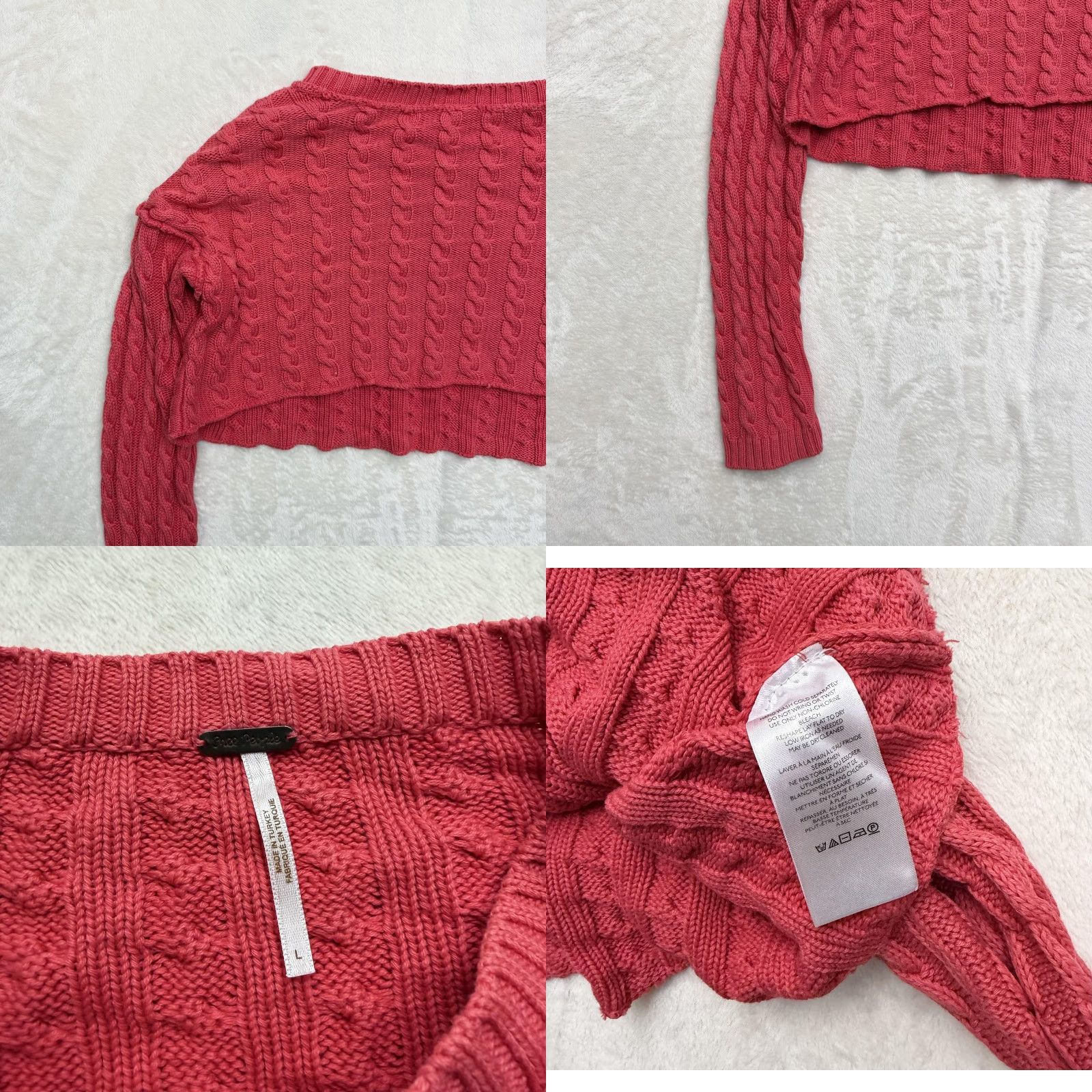 Free People VINTAGE Free People Sweater Womens Large Pink Cable Knit Cropped Crewneck Pullover Size L / US 10 / IT 46 - 9 Thumbnail