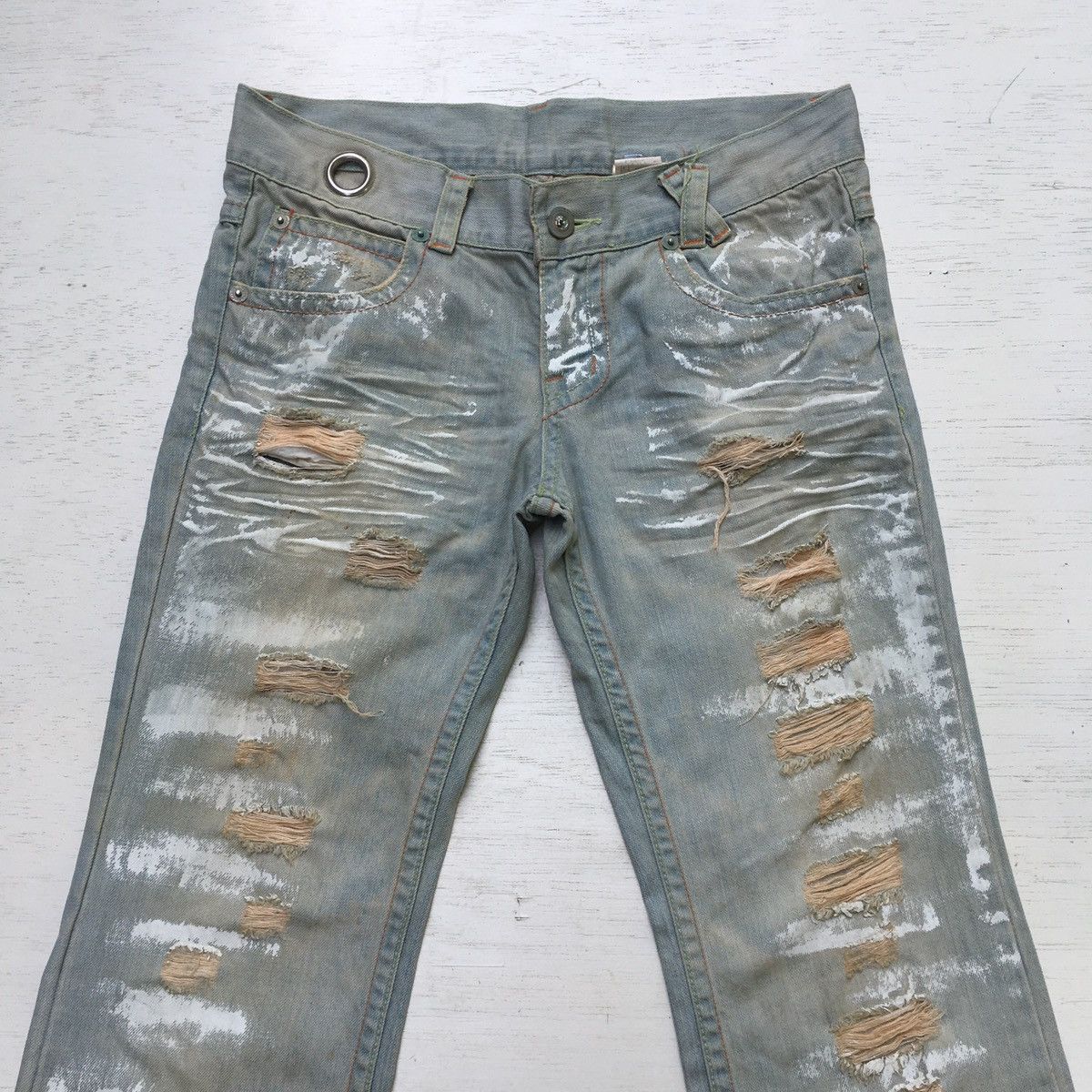Japanese Brand Trashed Flared Denim Low Rise Paint Splash Size US 32 / EU 48 - 5 Thumbnail