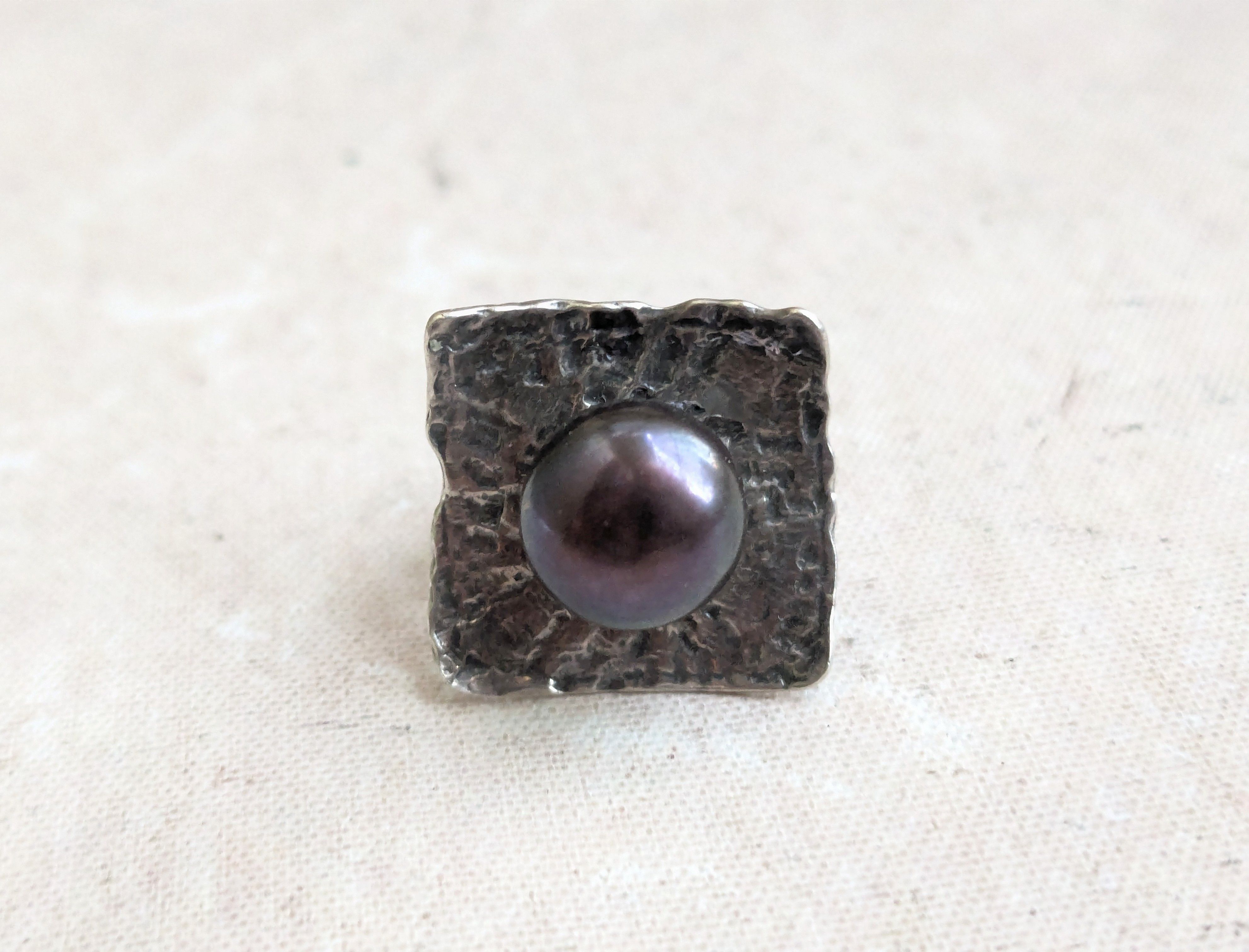 Sterling Silver Ascopa Sterling Silver Ring Black Pearl 4.5 Hammered Size ONE SIZE - 5 Thumbnail