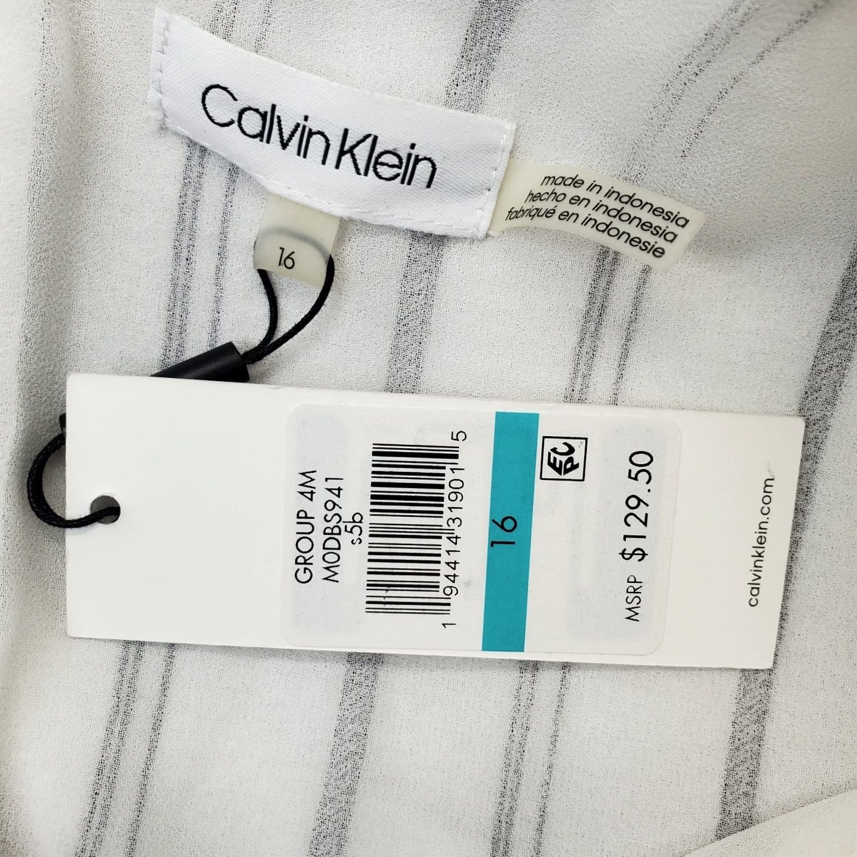Calvin Klein Calvin Klein Jumpsuit Womens Size 16 White Black Striped Flutter Sleeve Back Zip Shirt? Size 38" / US 16 / IT 52 - 3 Thumbnail