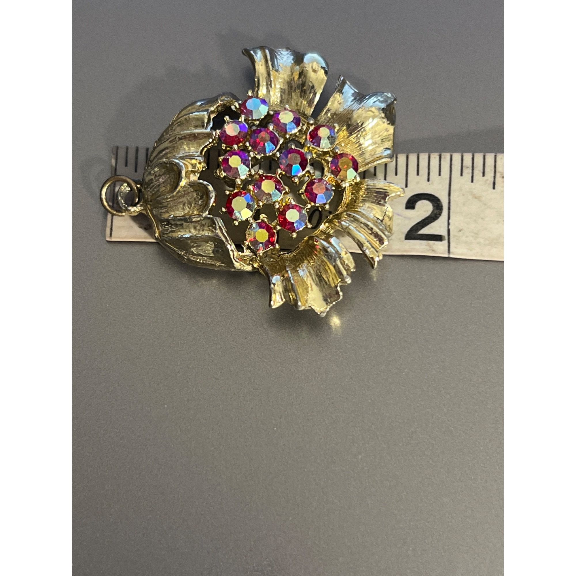 Other Vintage Floral Pendant Pink Red Aurora Borealis Rhinestones Size ONE SIZE - 5 Thumbnail