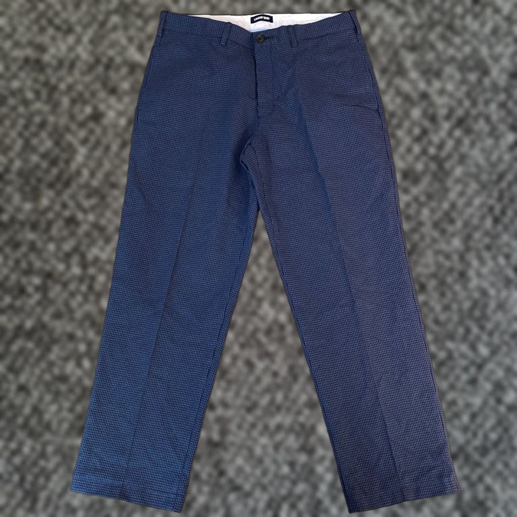 Lands' End Lands End Mens Pants 35 Blue Houndstooth Cotton Flat Front Traditional Fit Size US 35 - 1 Thumbnail