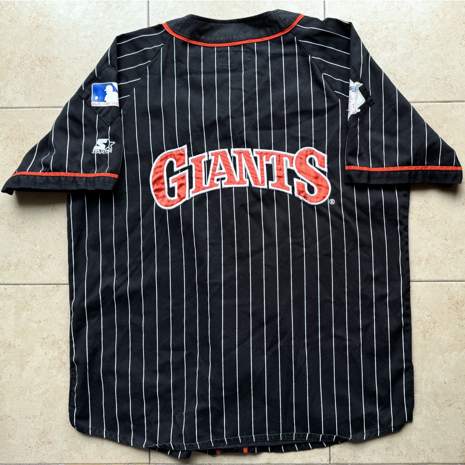 MLB × Starter SF Giants 90s STARTER jersey XL black Pinstripe baseball vtg Size US XL / EU 56 / 4 - 4 Thumbnail